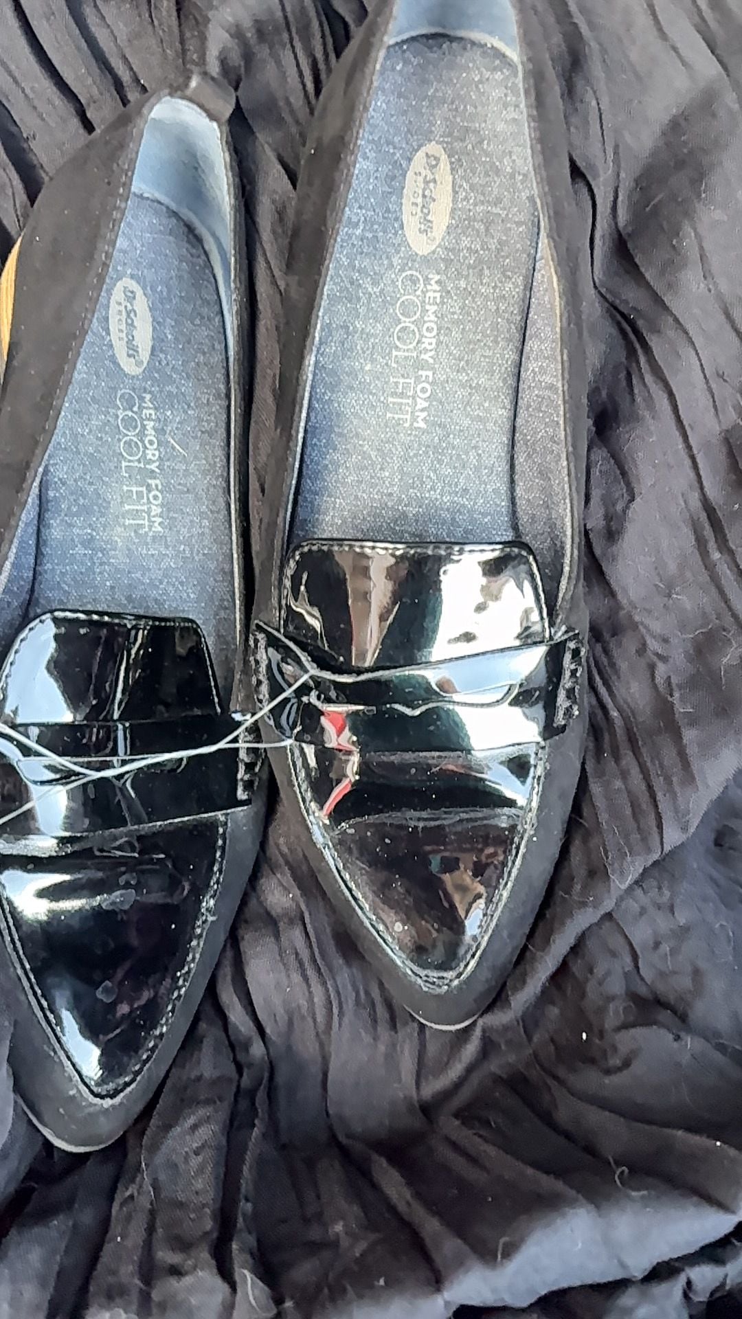 Dr. Scholl's Eclipse Flat Penny Loafer Black Suede Patent 2