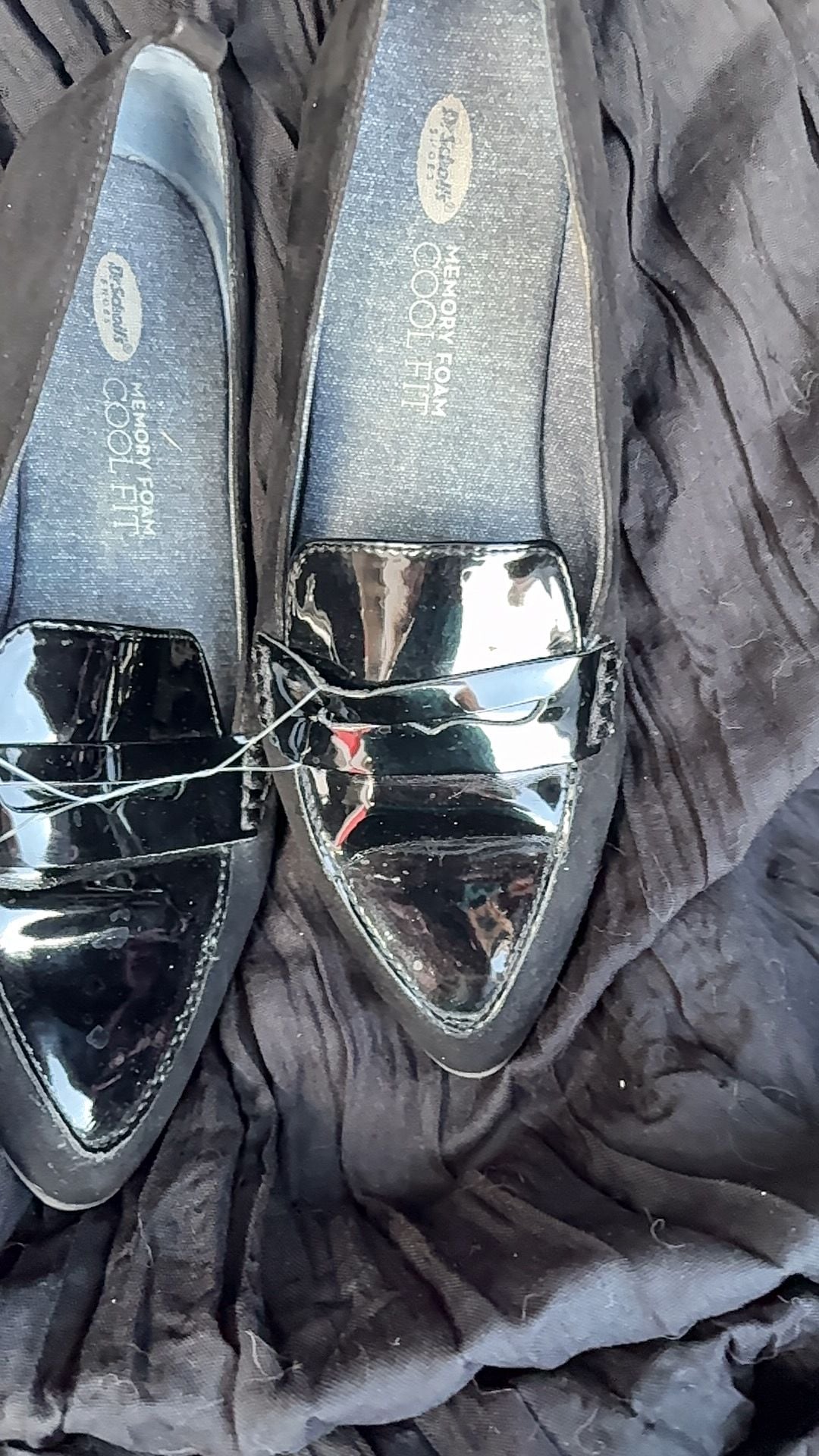 Dr. Scholl's Eclipse Flat Penny Loafer Black Suede Patent 3