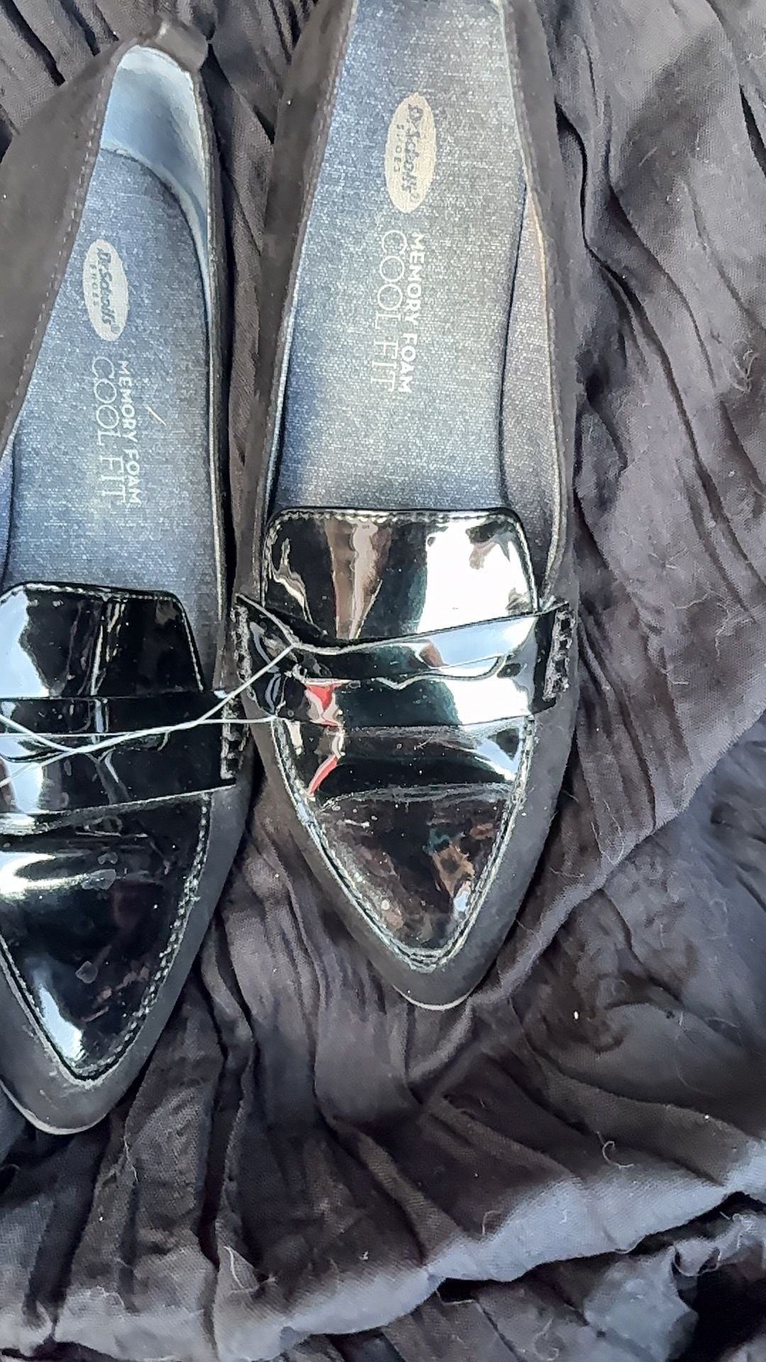 Dr. Scholl's Eclipse Flat Penny Loafer Black Suede Patent 4