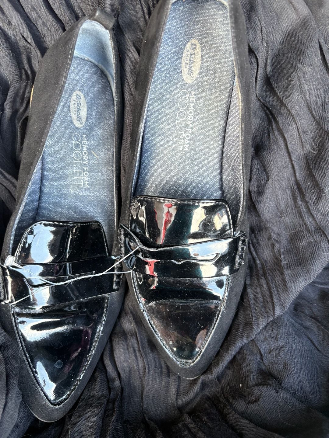 Dr. Scholl's Eclipse Flat Penny Loafer Black Suede Patent 5