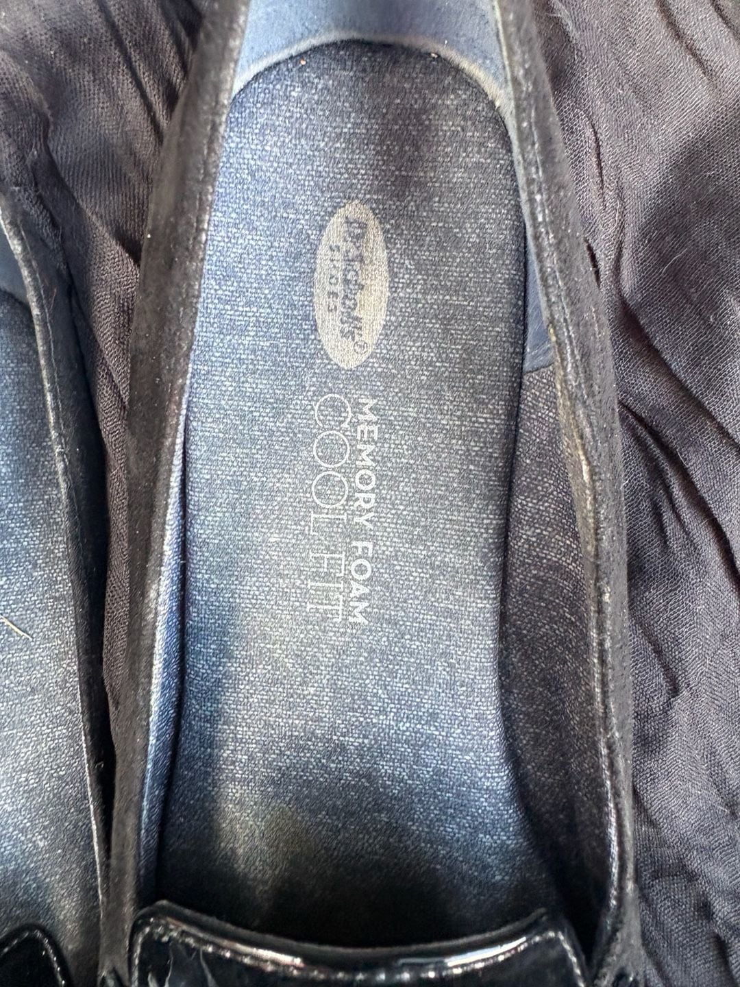 Dr. Scholl's Eclipse Flat Penny Loafer Black Suede Patent 6