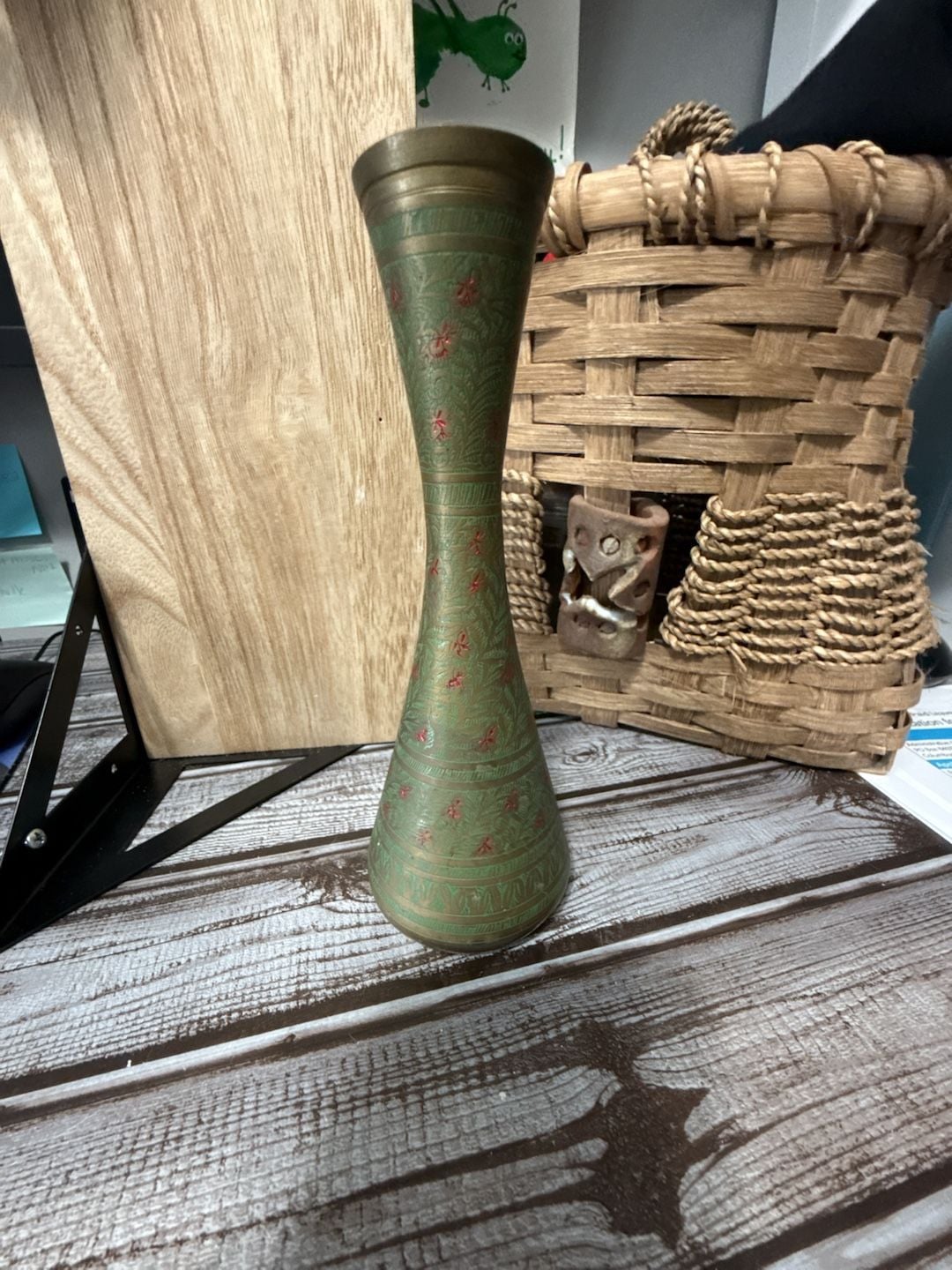 Vintage Hand Crafted Etched Brass Floral Vase Made in India 1