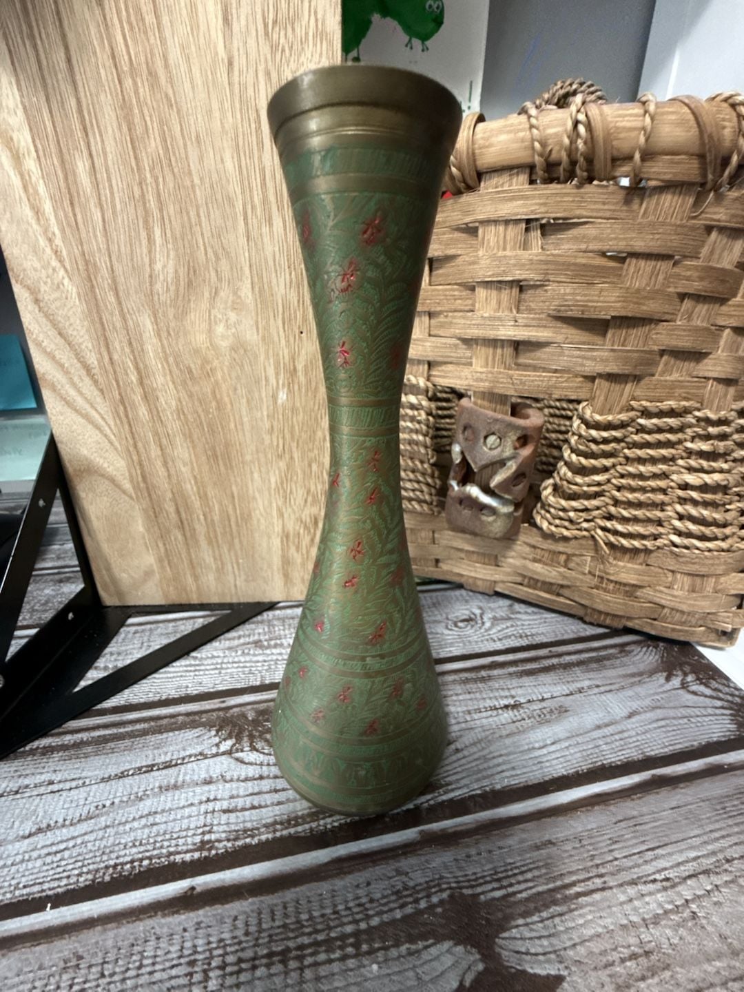 Vintage Hand Crafted Etched Brass Floral Vase Made in India 2