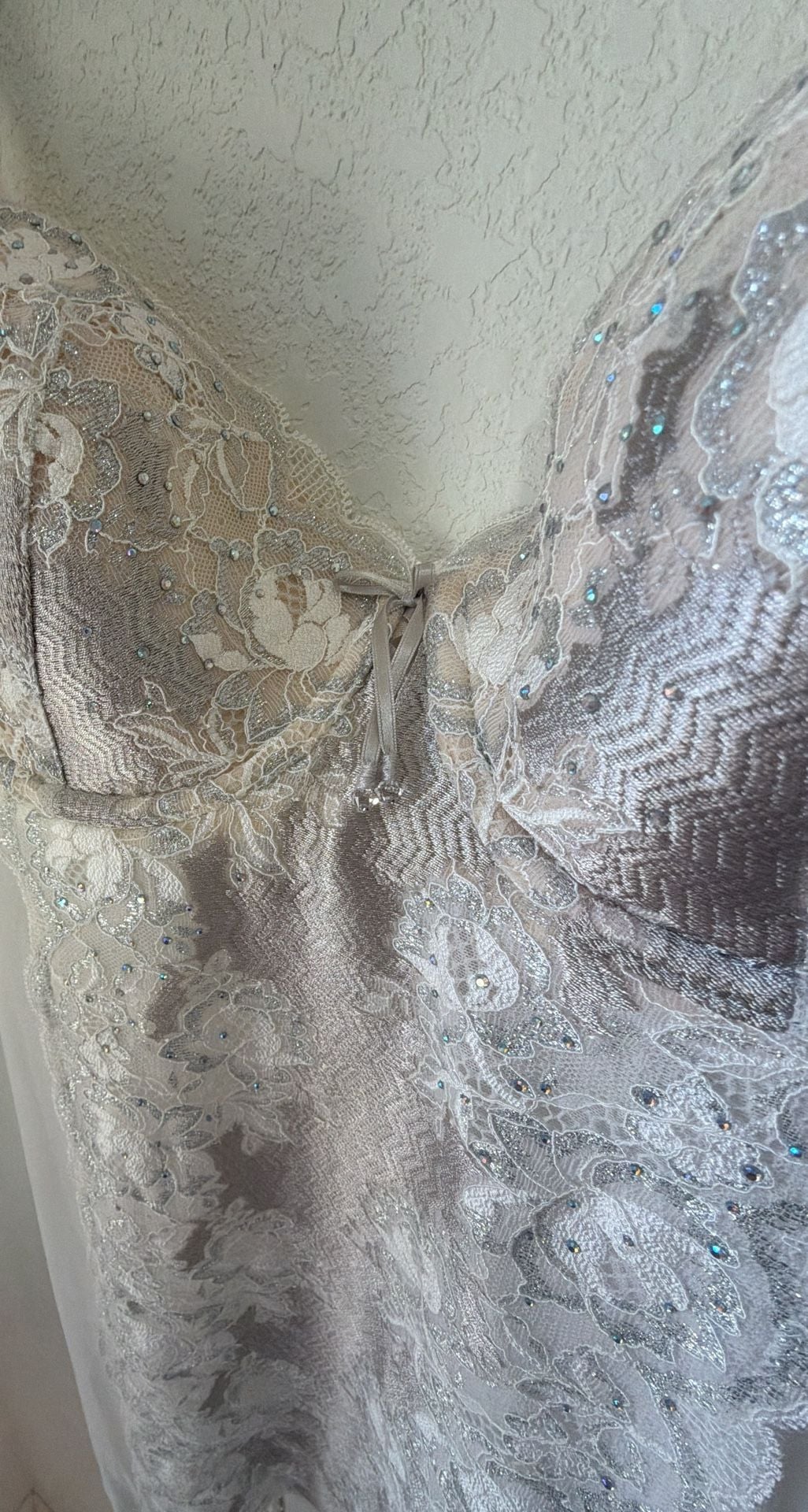 Victoria's Secret Seduction Lace Garter Slip Size 36D Taupe Ivory Crystals 3