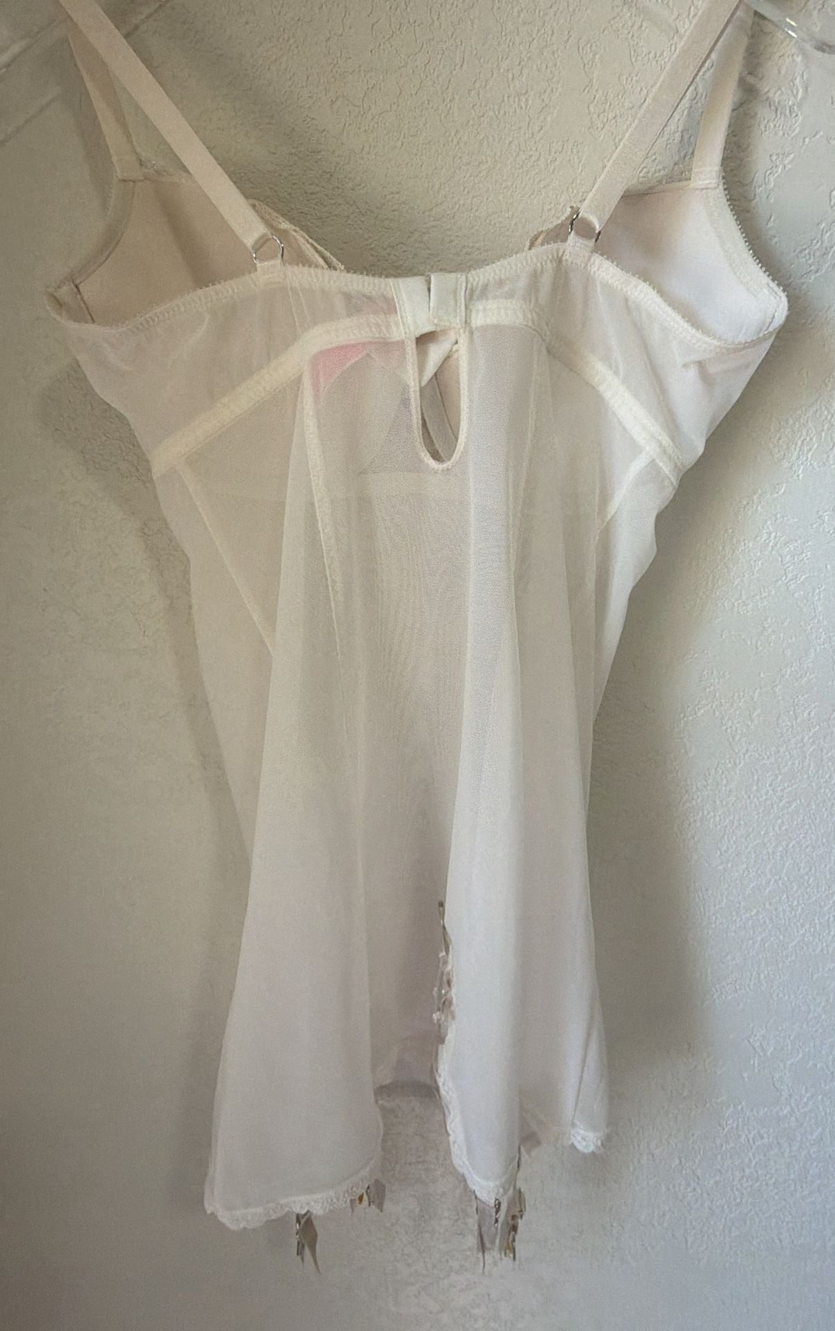 Victoria's Secret Seduction Lace Garter Slip Size 36D Taupe Ivory Crystals 4