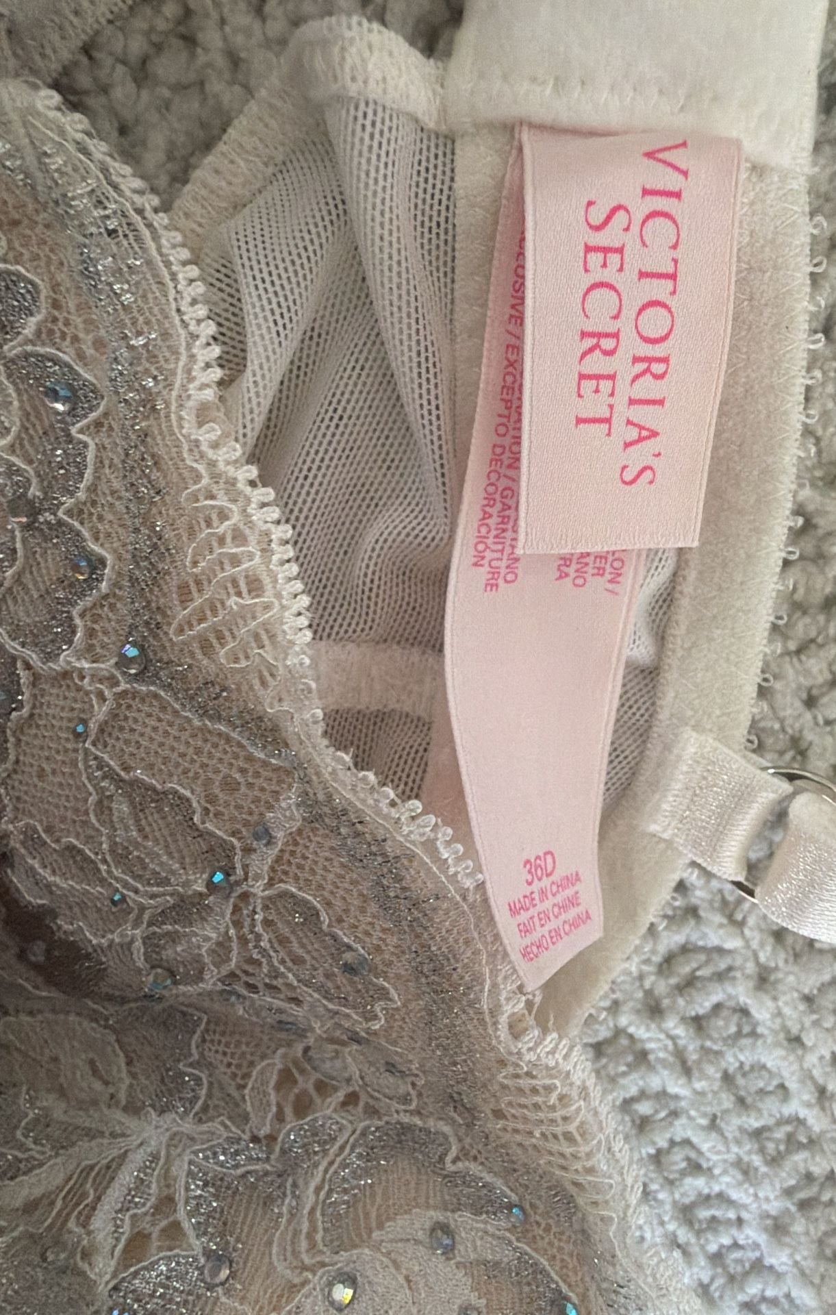 Victoria's Secret Seduction Lace Garter Slip Size 36D Taupe Ivory Crystals 6