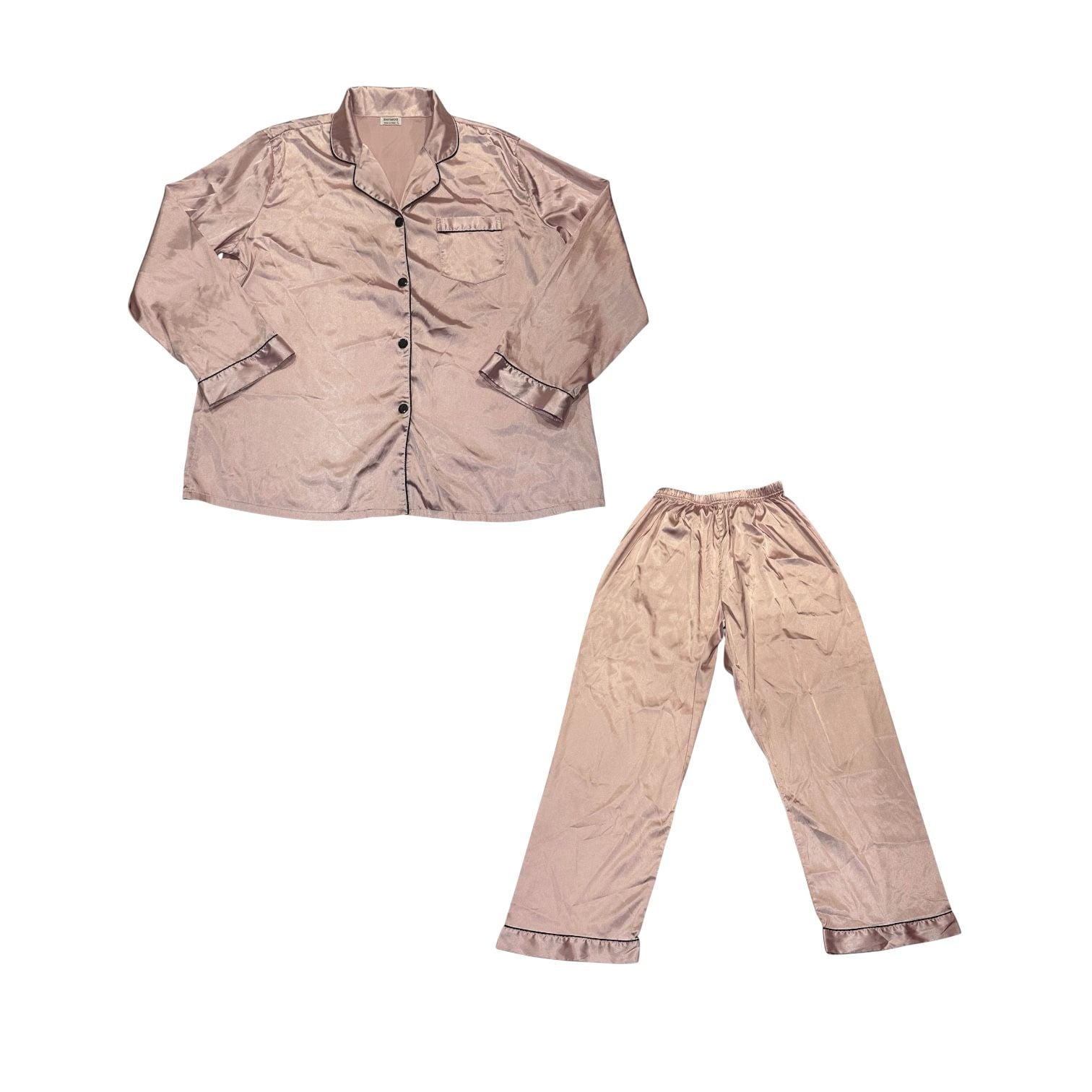 SWOMOG Satin Pajama Set Size L Pink Sleepwear Long Sleeve Two Piece 1