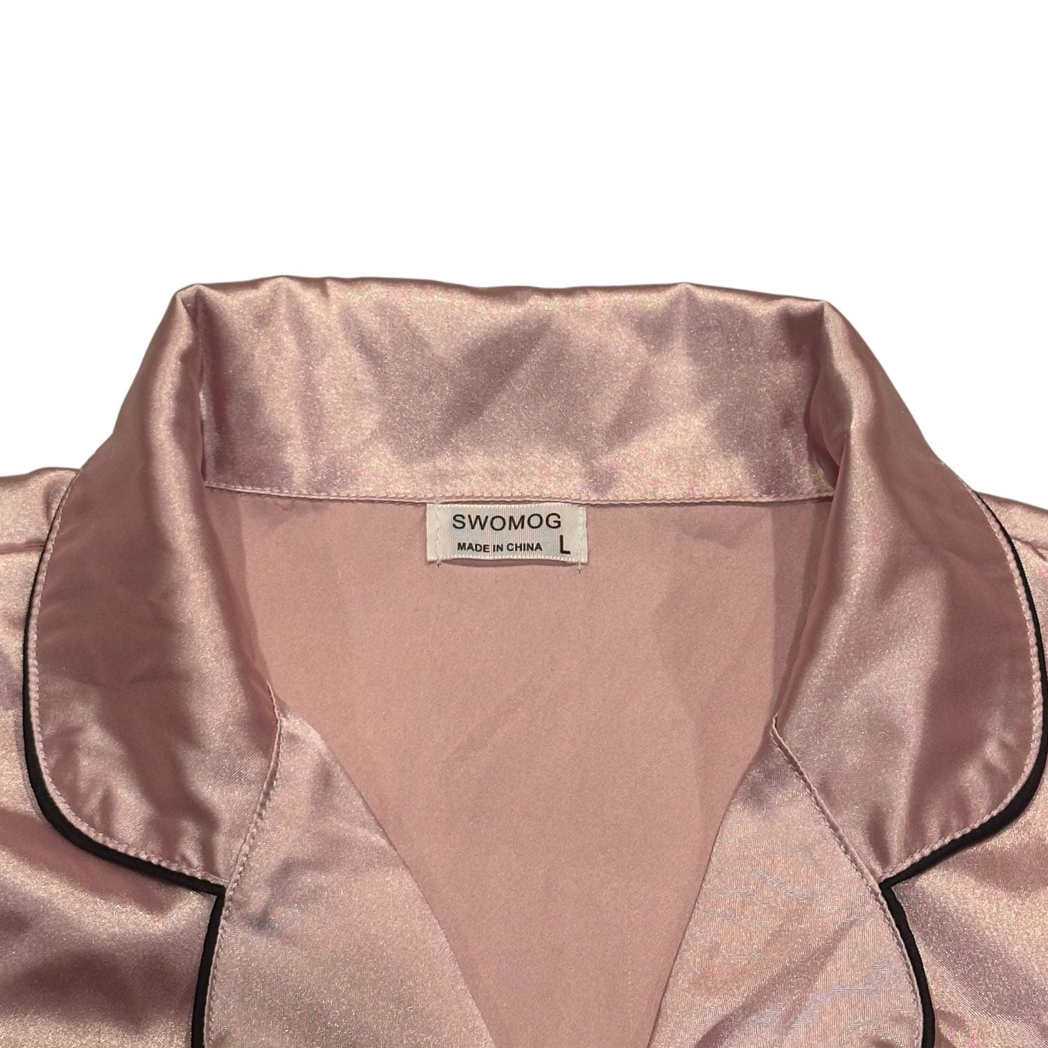 SWOMOG Satin Pajama Set Size L Pink Sleepwear Long Sleeve Two Piece 7