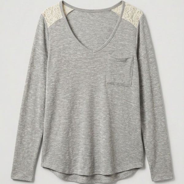 No Boundaries Long Sleeve Shirt Size S (3-5) Gray Lace Yoke Pocket Tee