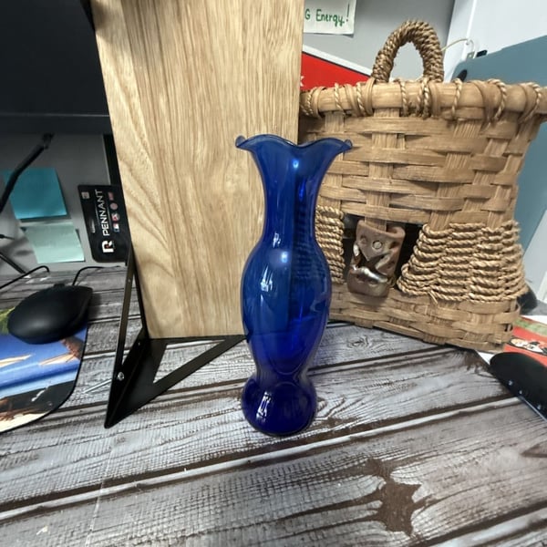 Vintage Cobalt Blue Ruffled Art Glass Vase