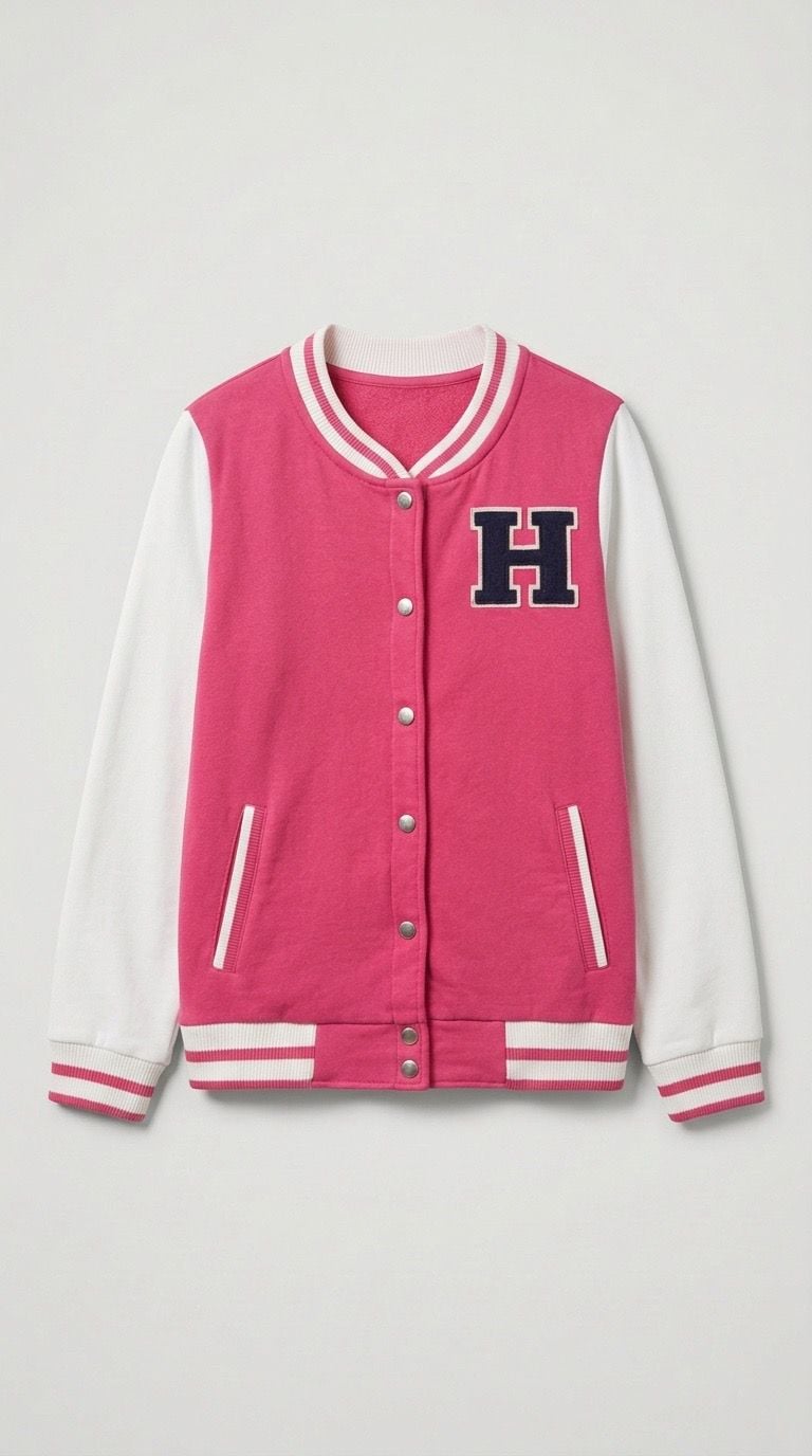 Ambiance Apparel Varsity Jacket Size M Pink White Letter H 2