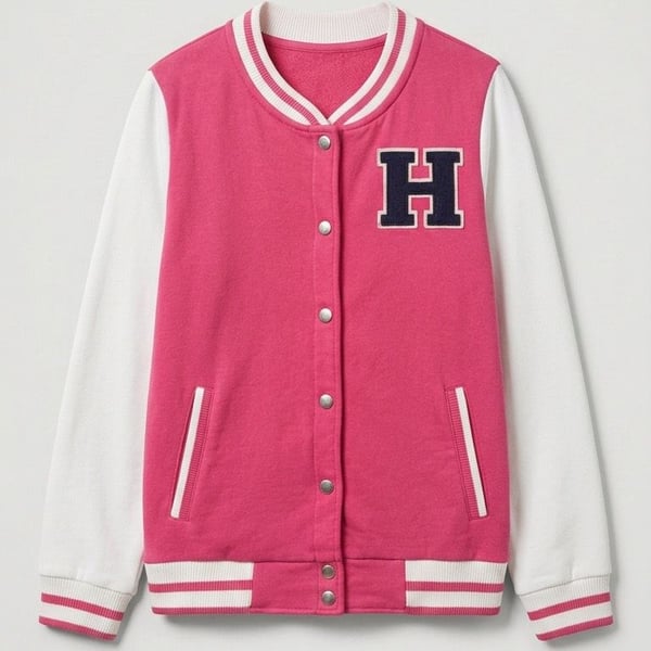 Ambiance Apparel Varsity Jacket Size M Pink White Letter H