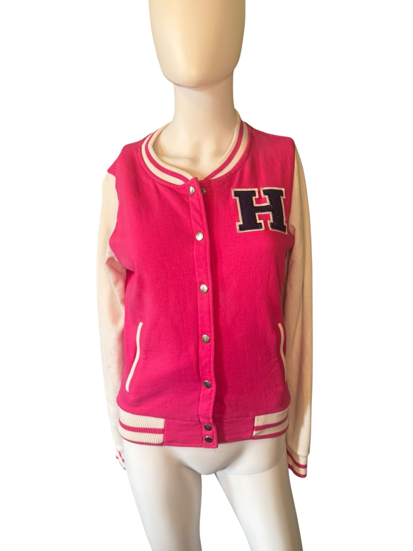 Ambiance Apparel Varsity Jacket Size M Pink White Letter H 3