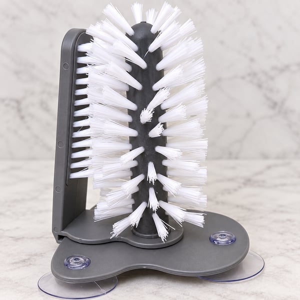 Double-Sided Glass Cup Washer Brush 3 Suction Cups Sink Cleaner