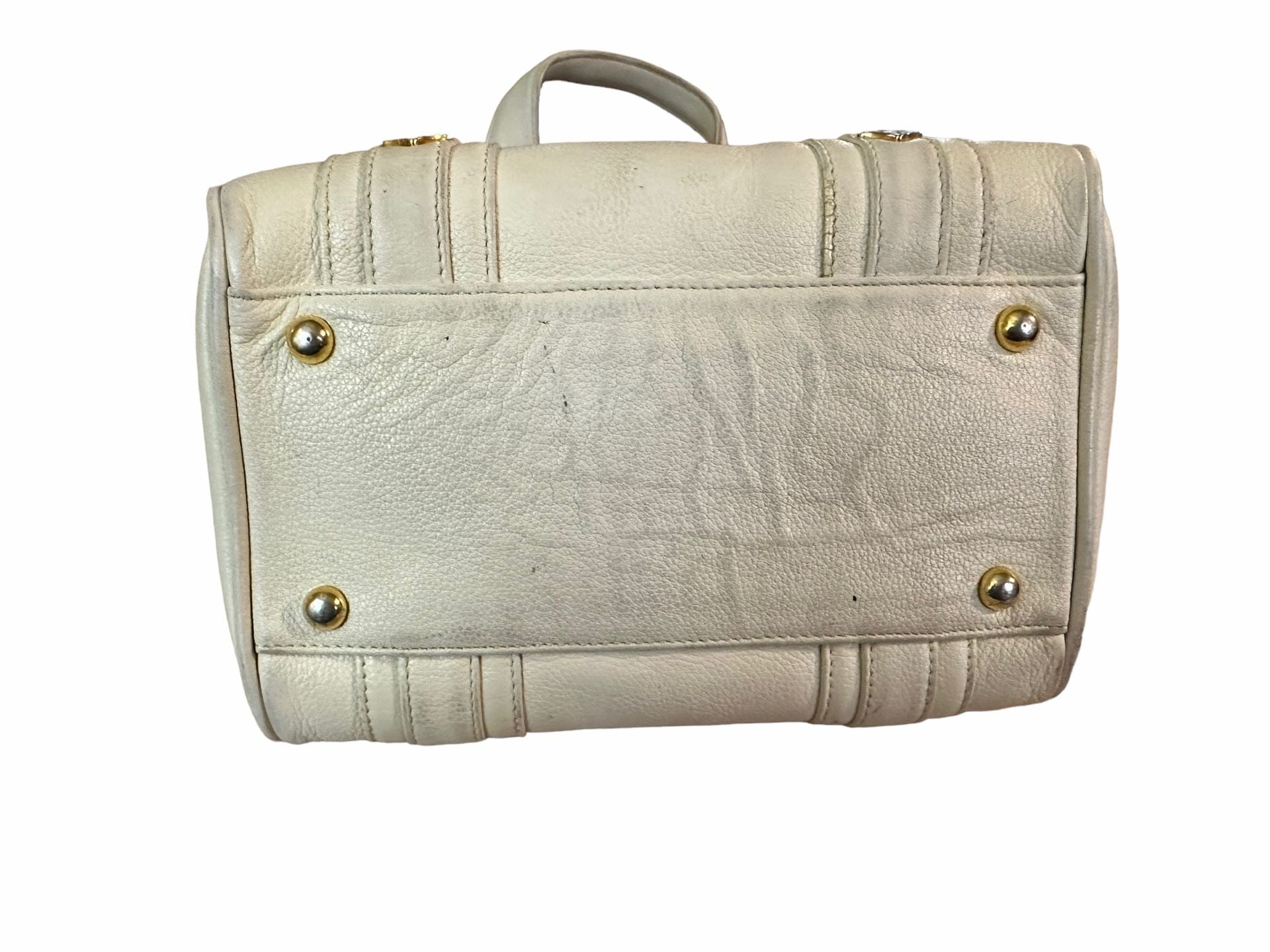 MCM Boston Bag White Leather Satchel Purse 8