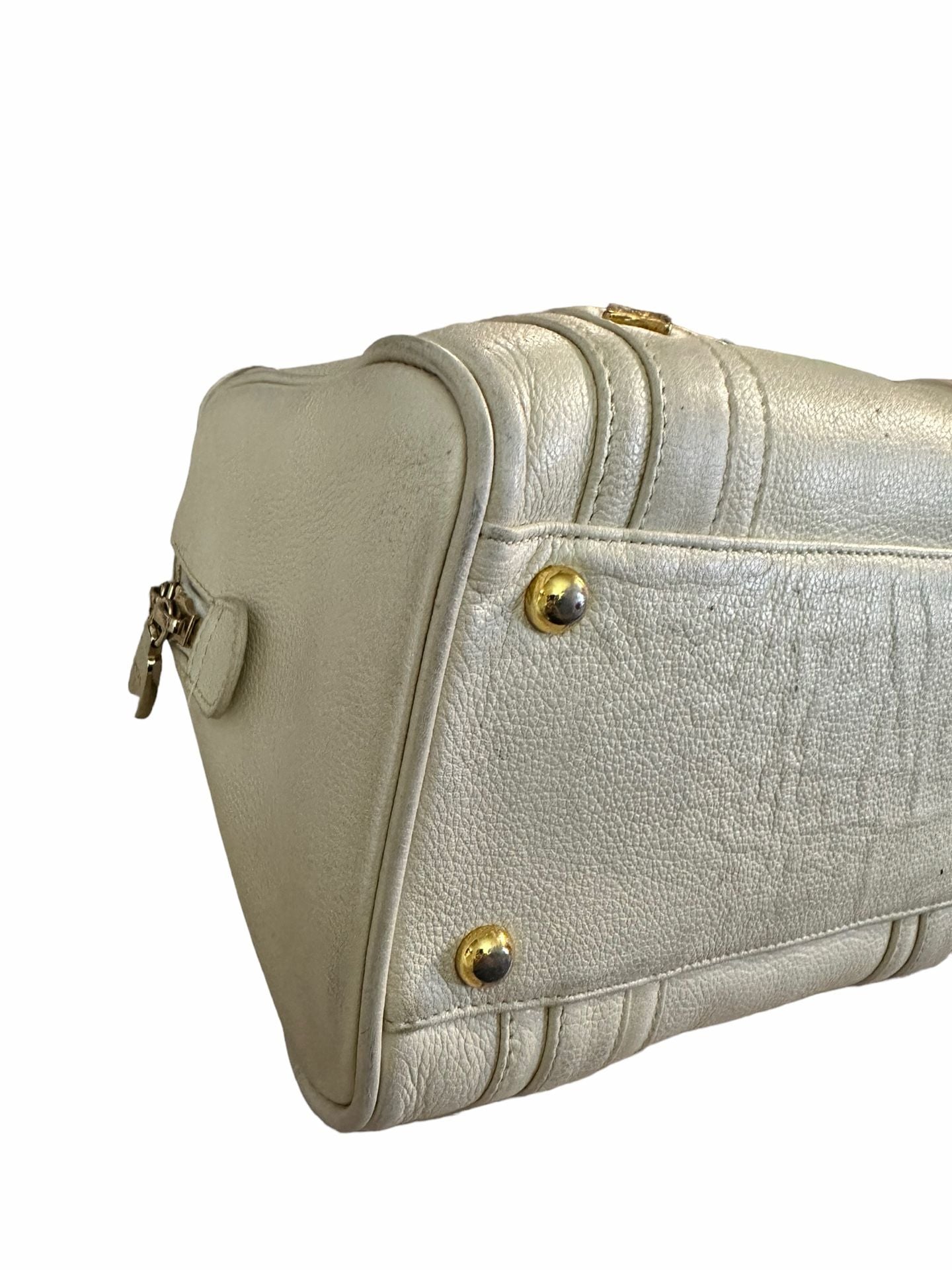 MCM Boston Bag White Leather Satchel Purse 9