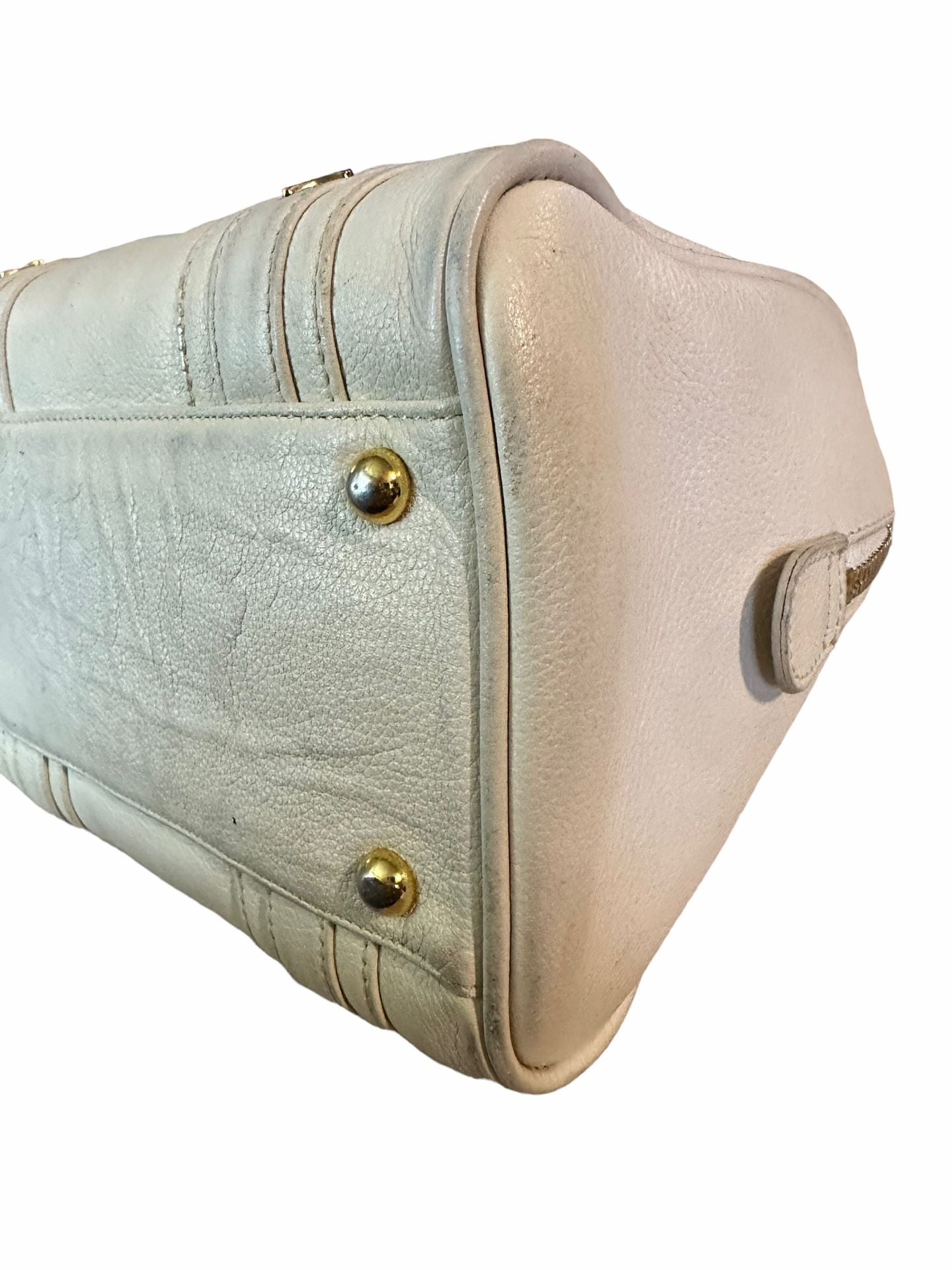 MCM Boston Bag White Leather Satchel Purse 10