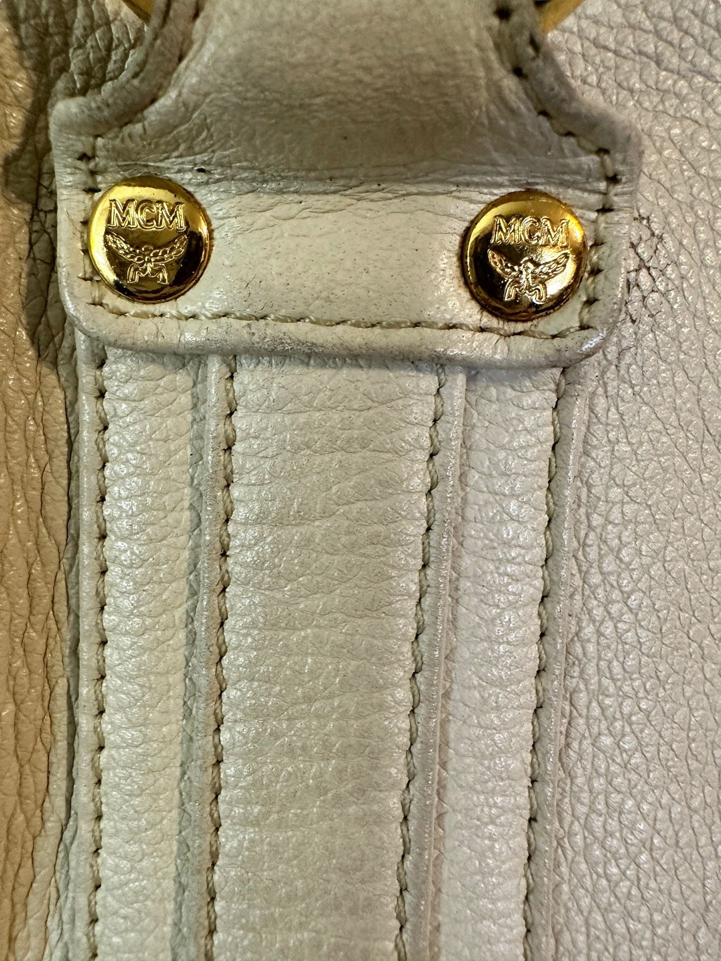 MCM Boston Bag White Leather Satchel Purse 12