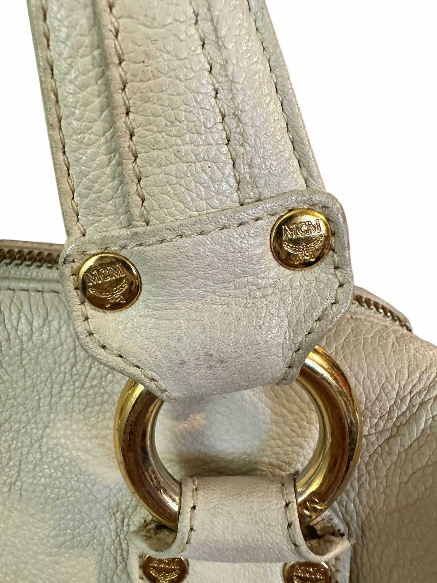MCM Boston Bag White Leather Satchel Purse 13