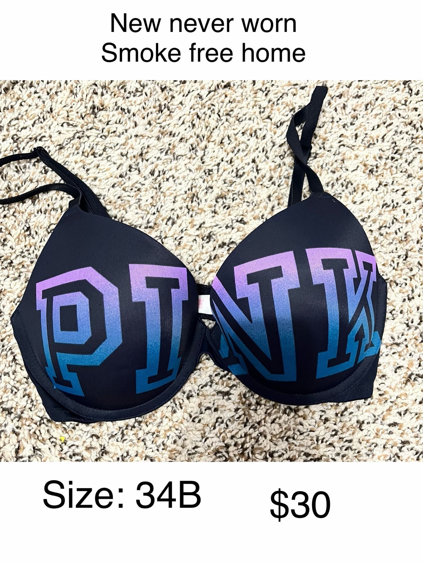 PINK Victoria's Secret Wear Everywhere Push-Up Bra Size 34B Black Ombre 1