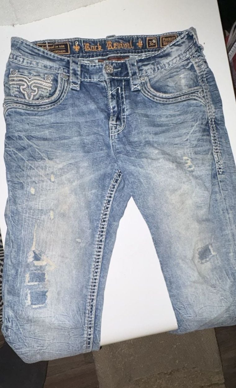 Rock Revival Straight Jeans Size 32 Light Wash Distressed 2