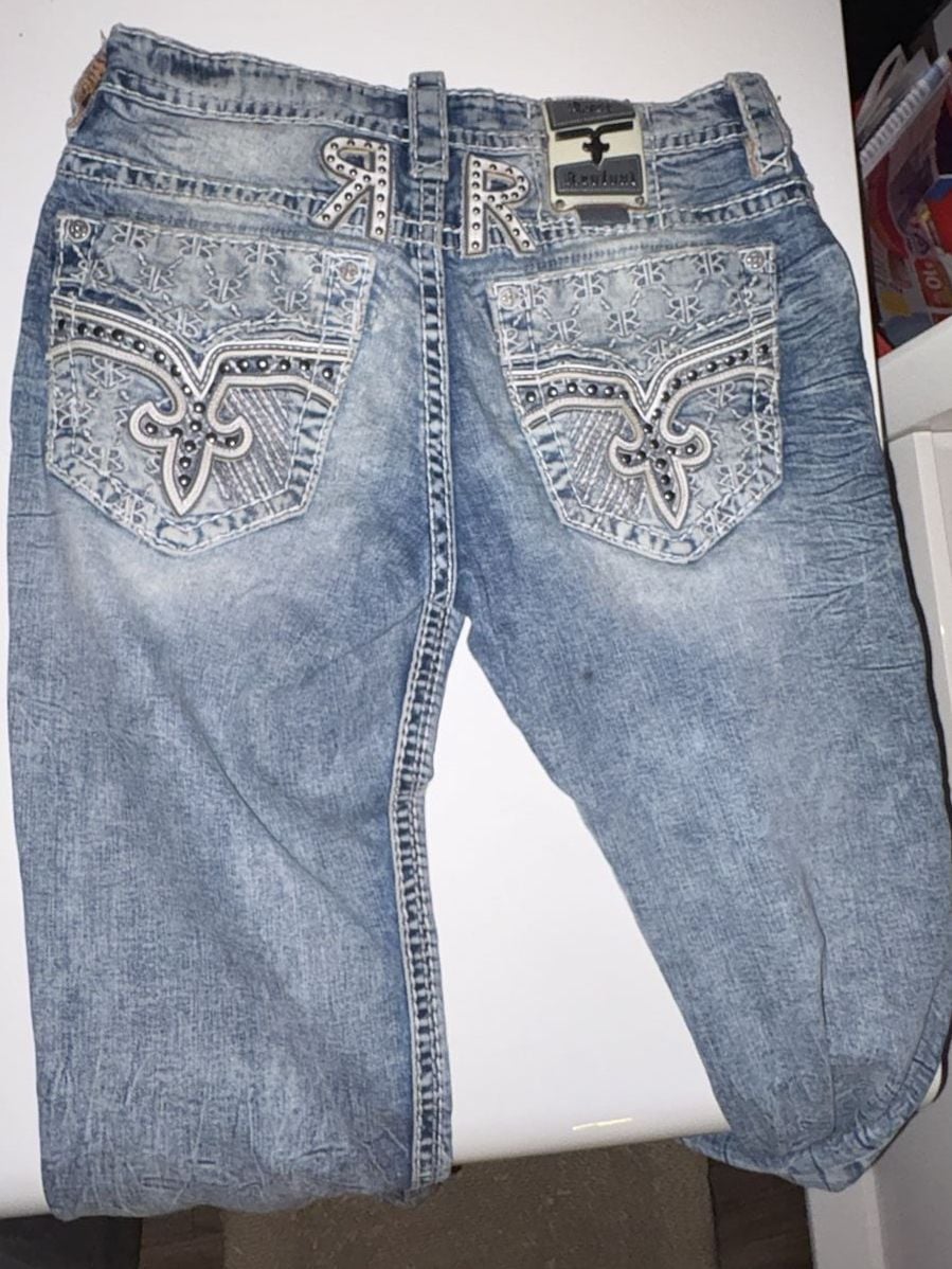 Rock Revival Straight Jeans Size 32 Light Wash Distressed 3