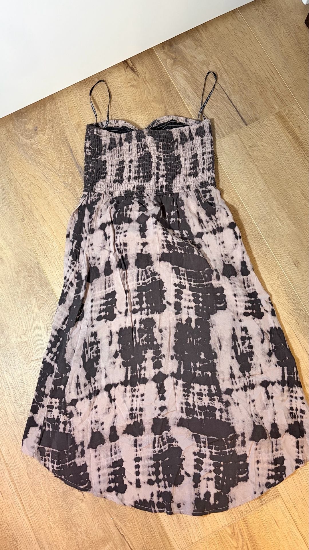 Volcom Tie Dye Smocked Maxi Dress Size XS Black Pink 4