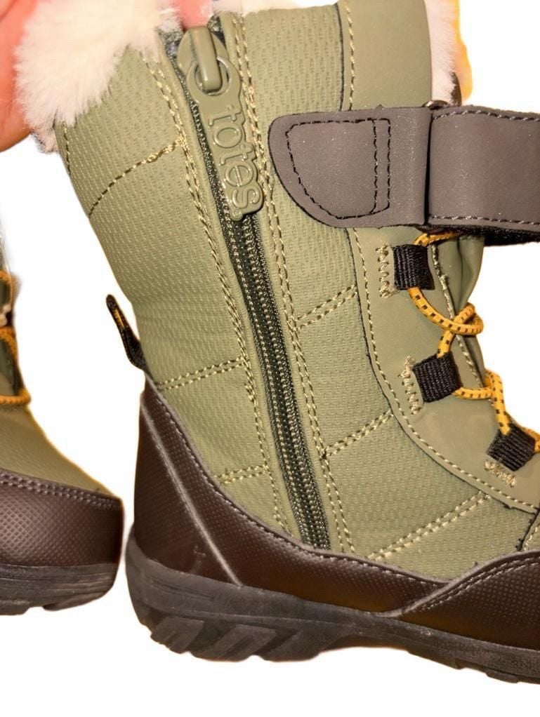 Totes Winter Boots Size 10 Olive Green Kids Zip Snow Boots 6