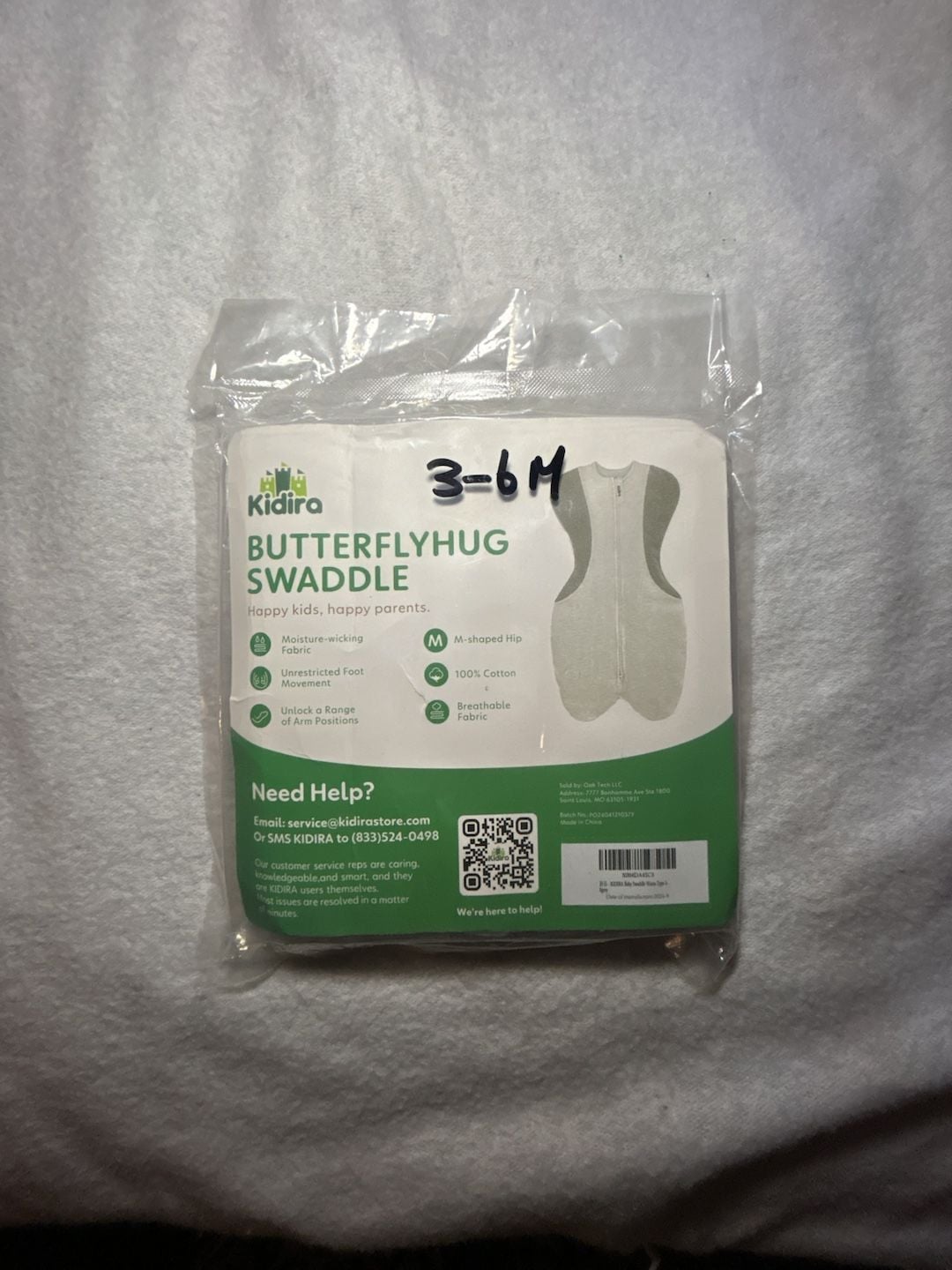 Kidira Butterflyhug Swaddle Size 3-6M Grey 1