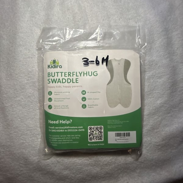 Kidira Butterflyhug Swaddle Size 3-6M Grey