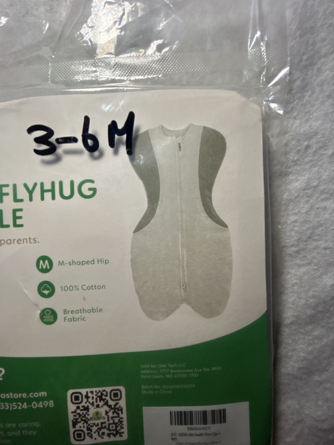 Kidira Butterflyhug Swaddle Size 3-6M Grey 2