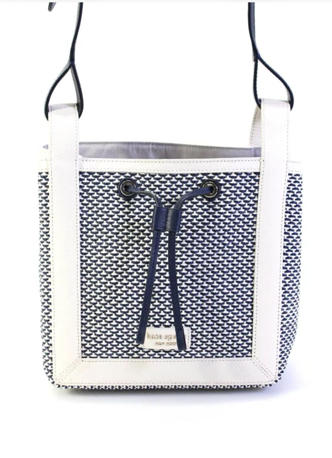 Kate Spade Small Bucket Bag Woven Blue White Crossbody Bag 7