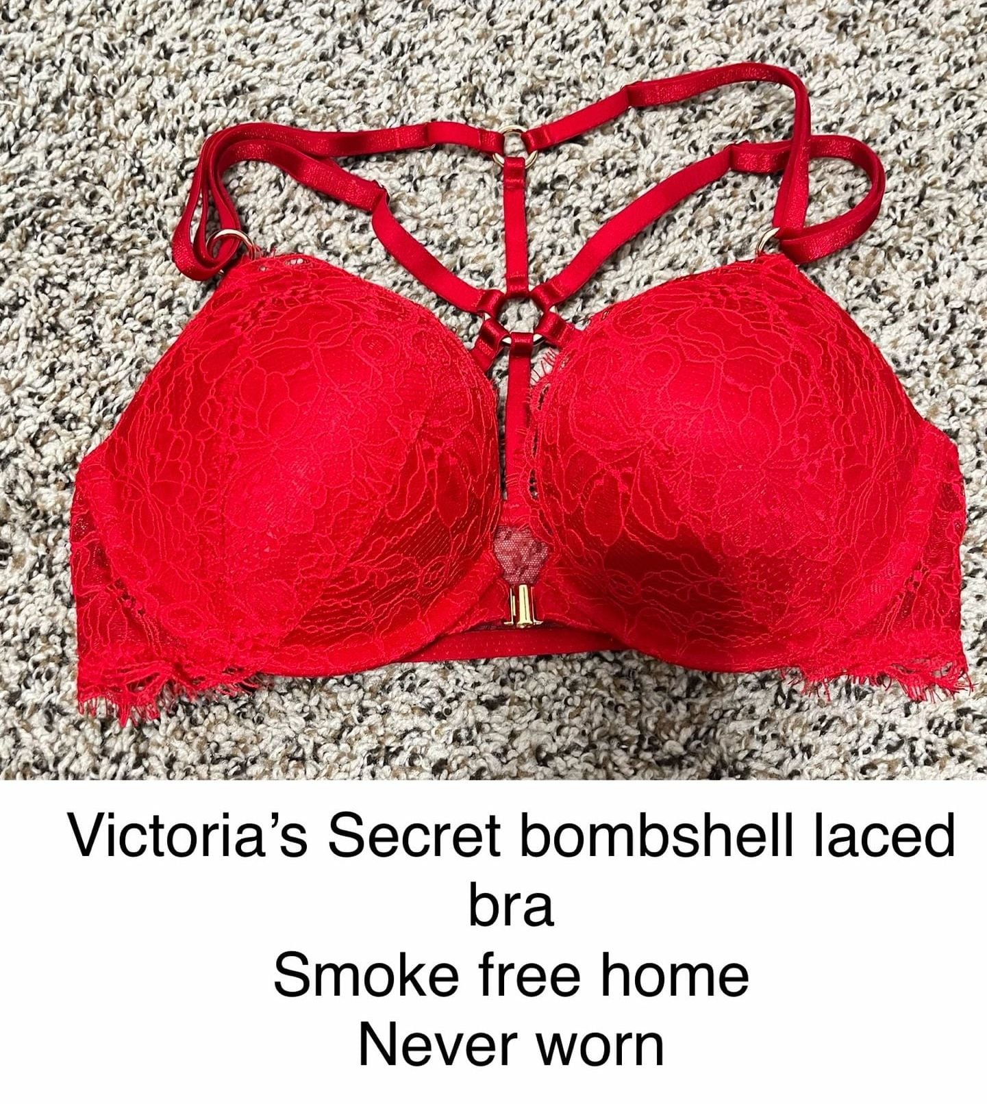 Victoria's Secret Bombshell Plunge Bra Size 34B Red Lace Push Up 2