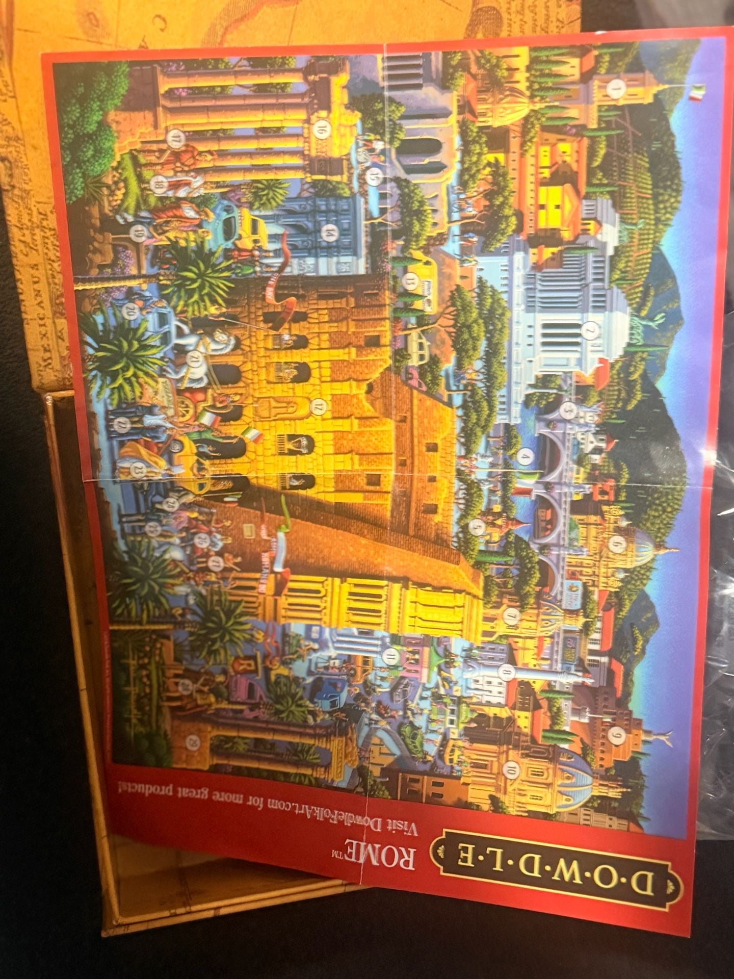 Travel America and Rome 300 Piece 16x20 Jigsaw Puzzle Dowdle Folk Art Stickers Label. Lot of 2 8