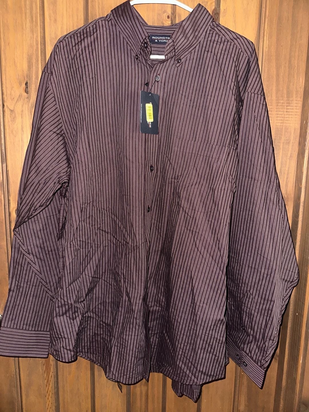 Roundtree & Yorke Long Sleeve Button Down Shirt Size XL Brown Striped 2