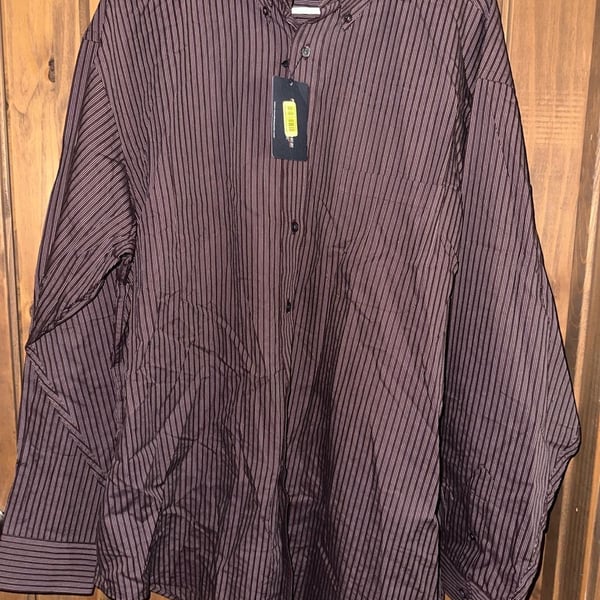 Roundtree & Yorke Long Sleeve Button Down Shirt Size XL Brown Striped