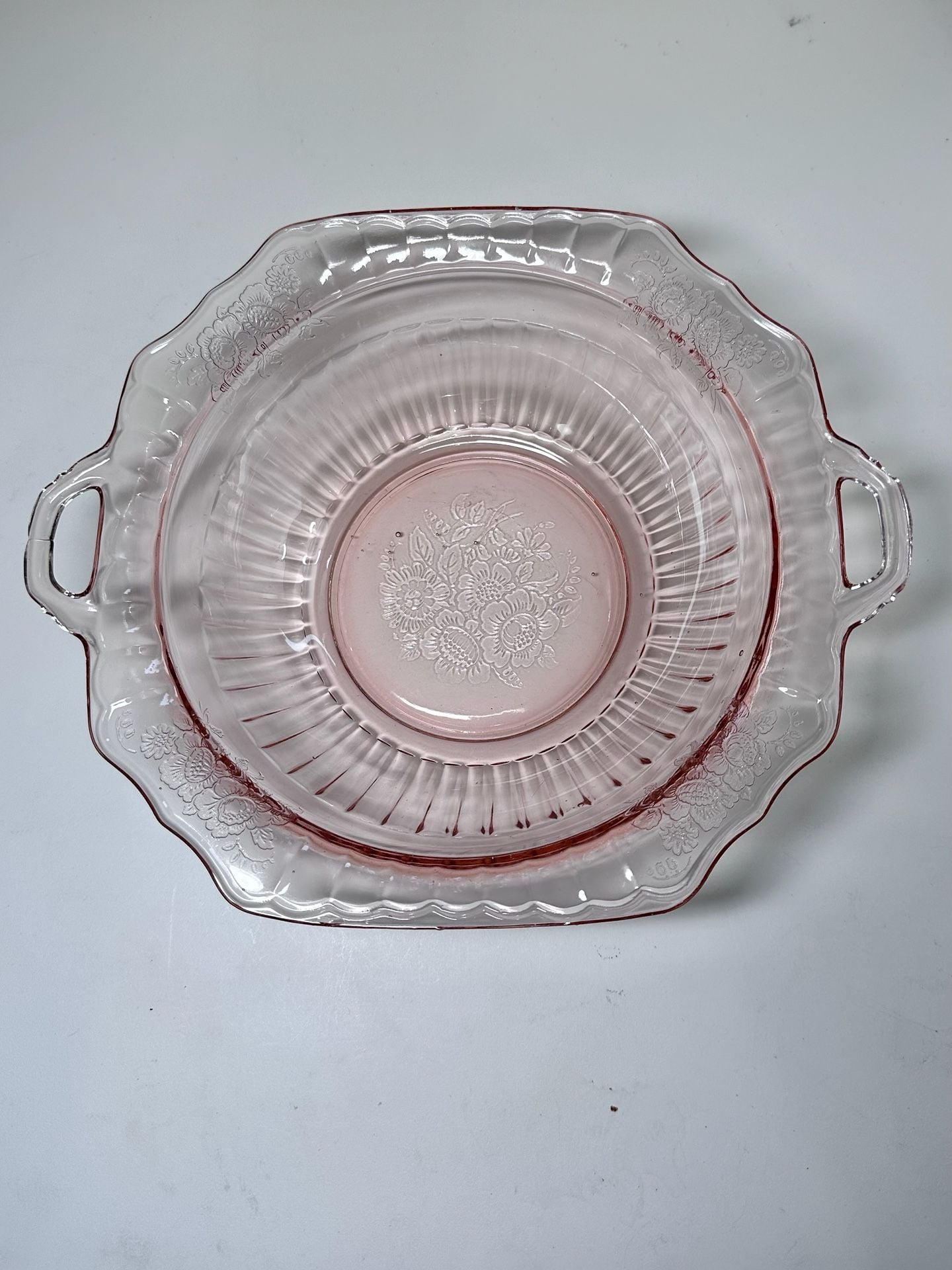 LARGE Anchor Hocking Mayfair open rose bowl pink depression 11.5" 1
