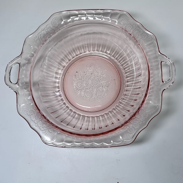 LARGE Anchor Hocking Mayfair open rose bowl pink depression 11.5"