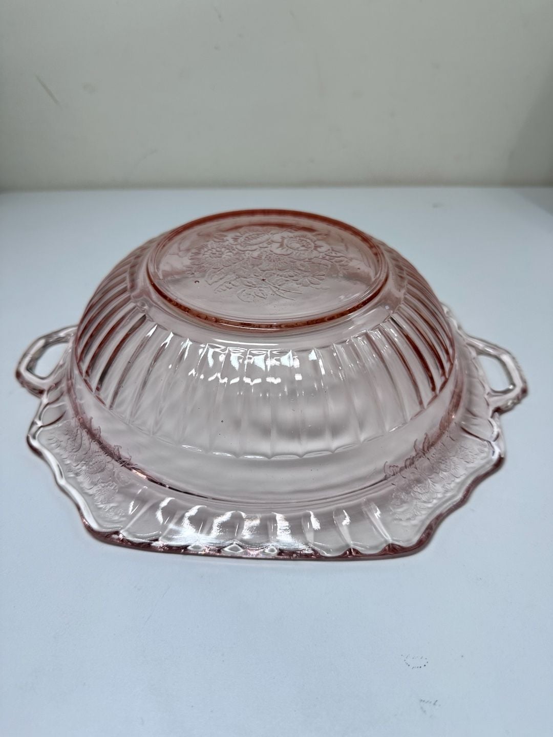 LARGE Anchor Hocking Mayfair open rose bowl pink depression 11.5" 2