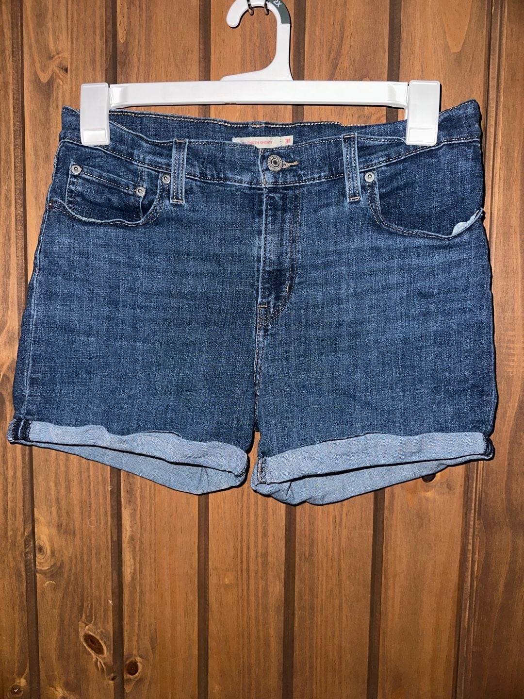 Levi's Mid Length Shorts Size 31 Blue Denim Cuffed Dark Wash 2