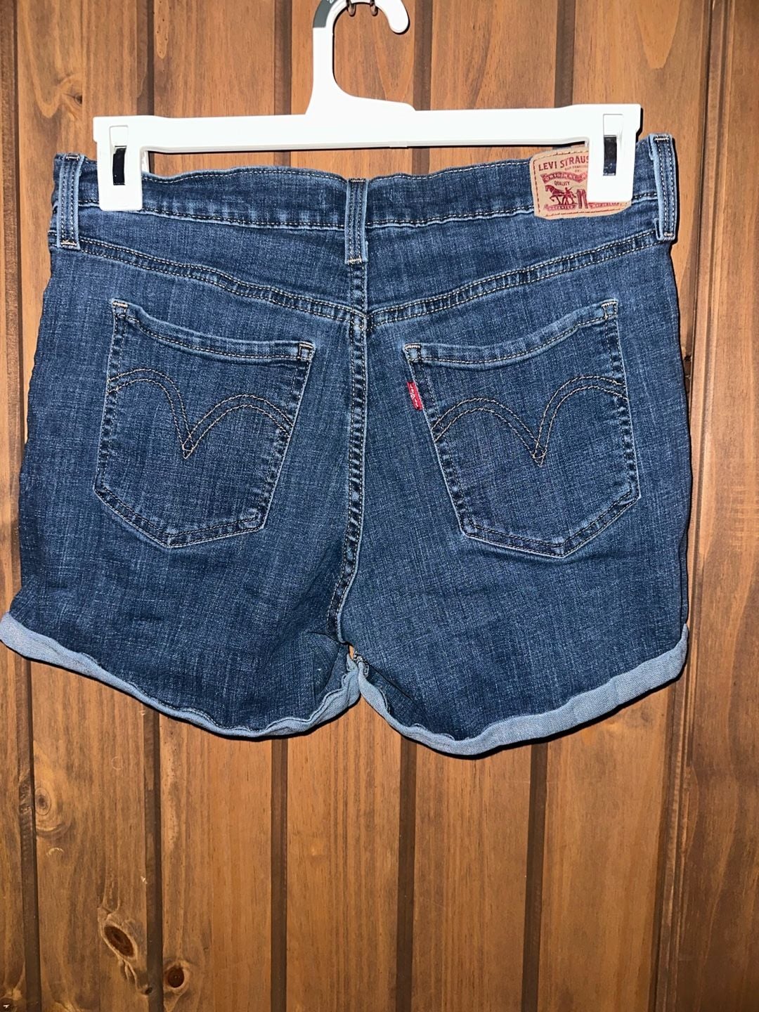 Levi's Mid Length Shorts Size 31 Blue Denim Cuffed Dark Wash 5