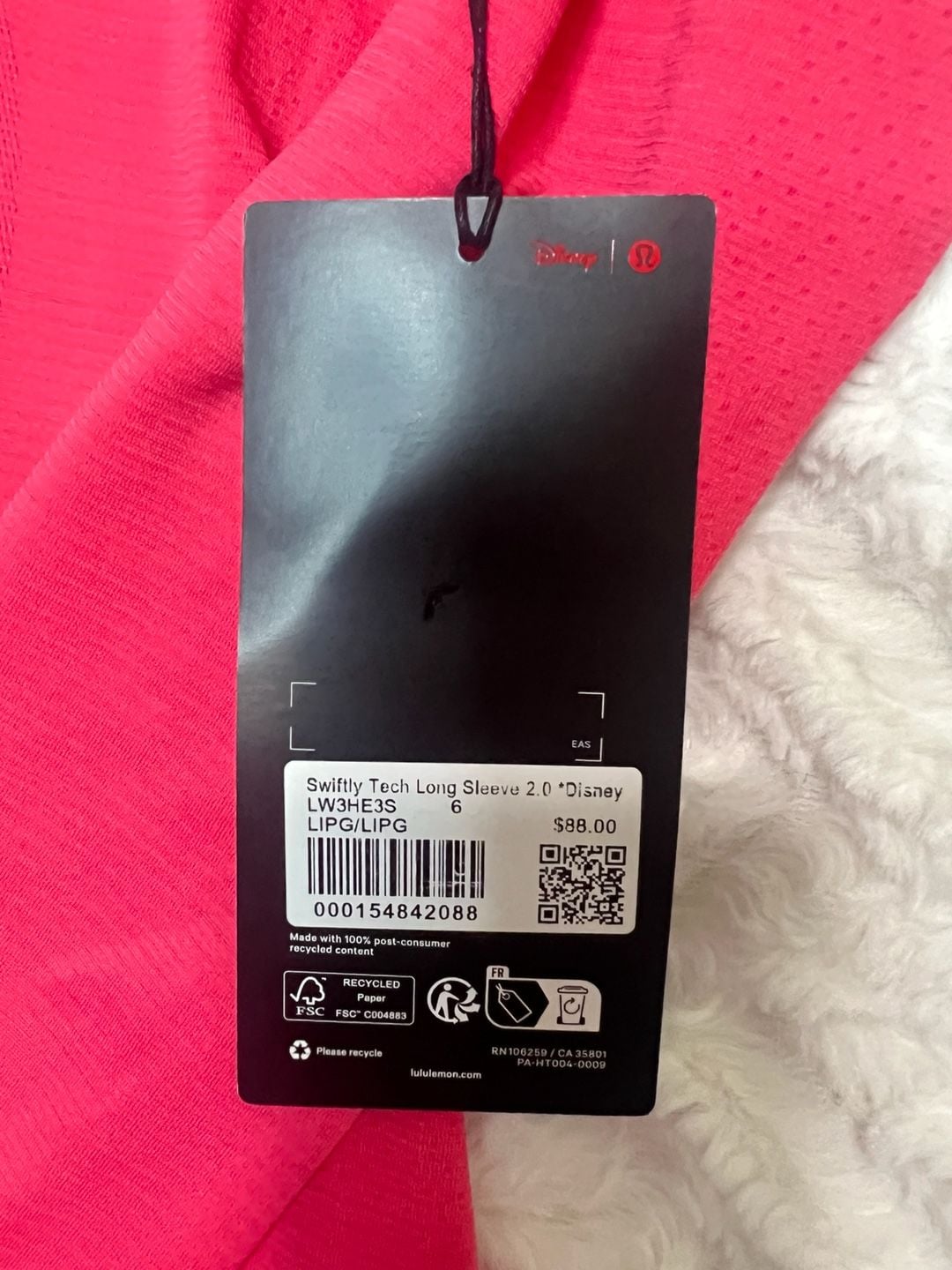 NWT Lululemon Swiftly Tech Long Sleeve 2.0 Disney Size 6 Pink 6