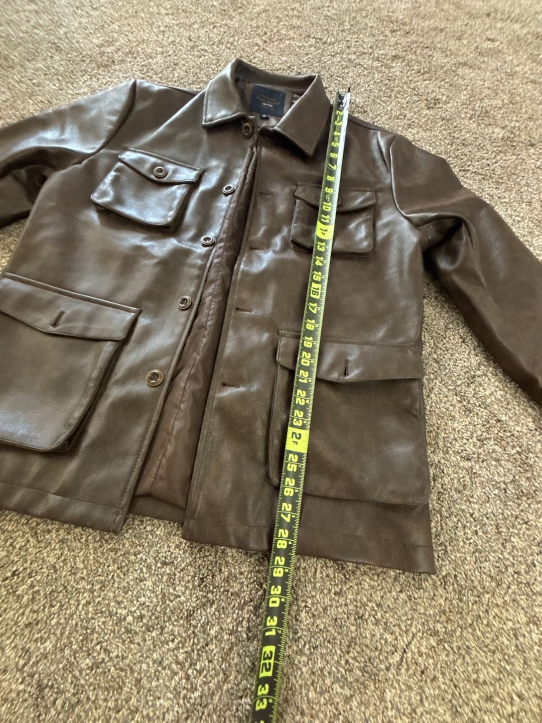 Marc Asher New York Men's Brown Faux Leather Safari Field Jacket Size L 10