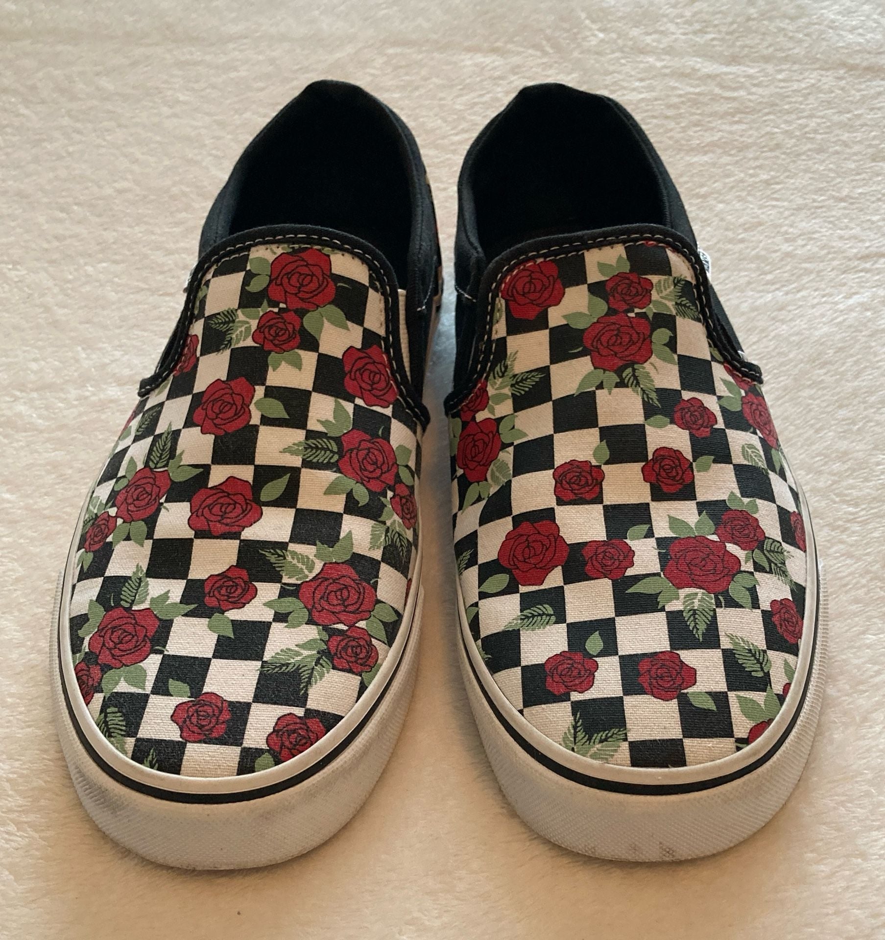 Vans Asher Checkerboard Rose Slip-On Skate Shoes Women’s Size 10 2