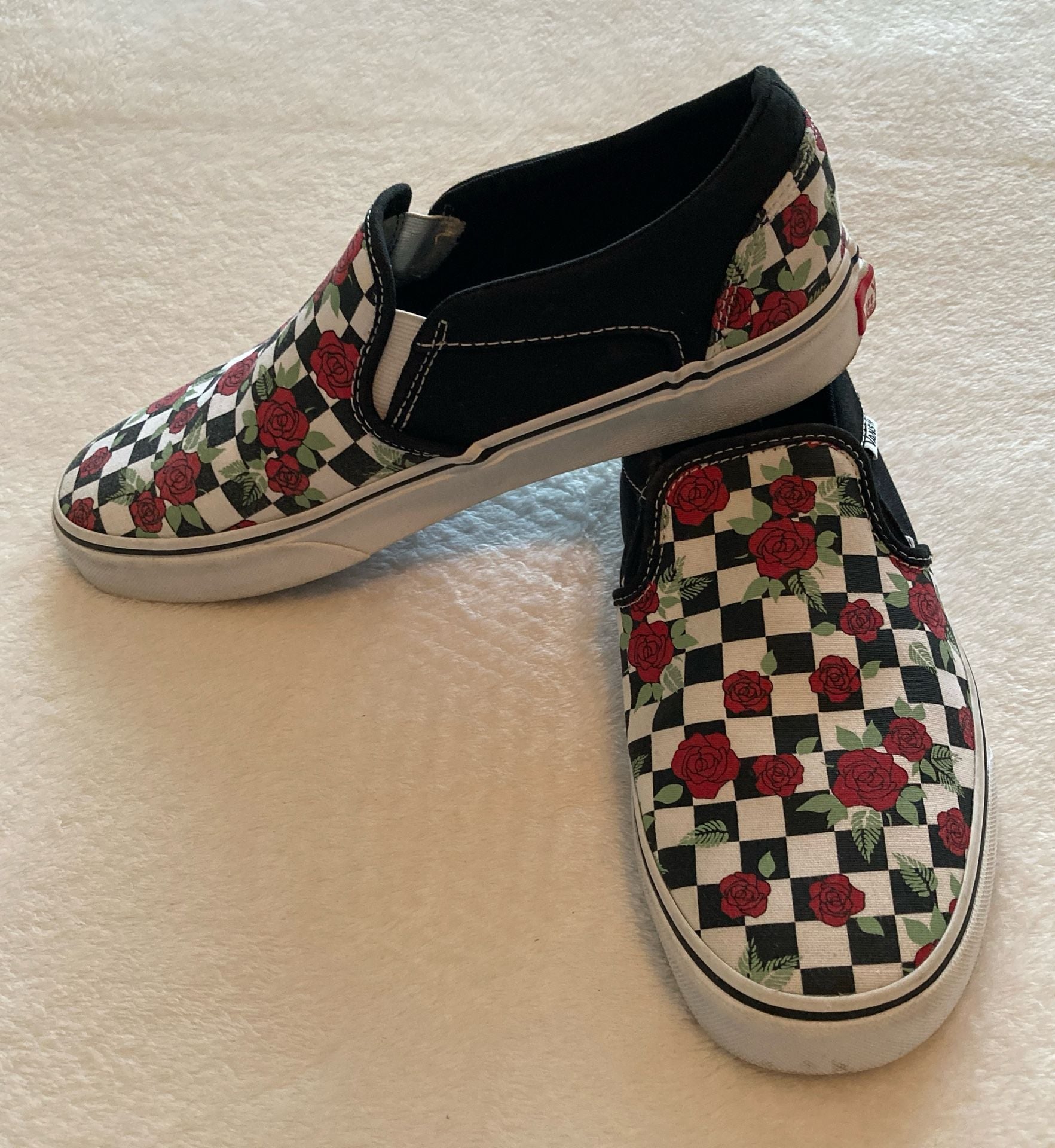 Vans Asher Checkerboard Rose Slip-On Skate Shoes Women’s Size 10 3