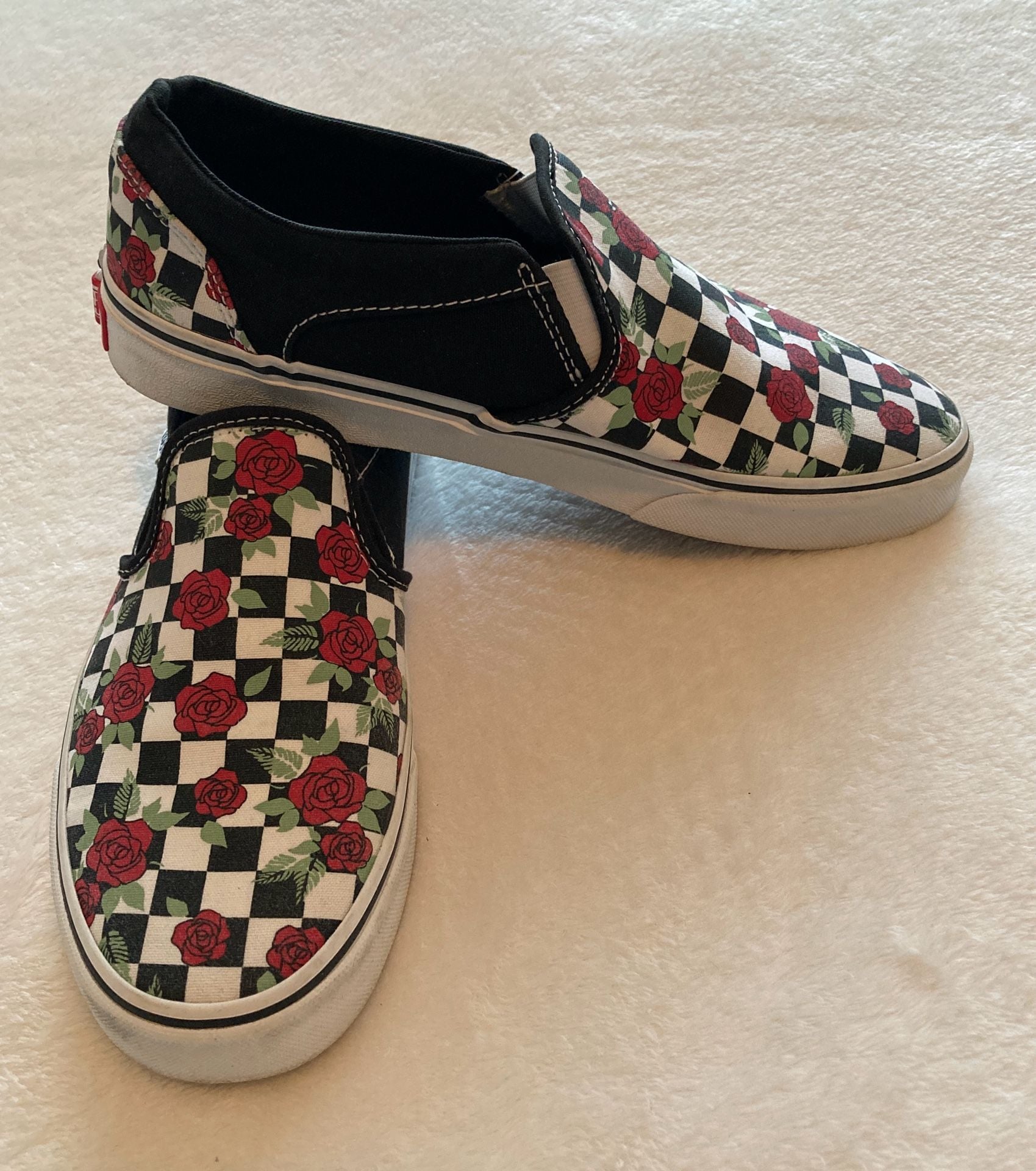 Vans Asher Checkerboard Rose Slip-On Skate Shoes Women’s Size 10 4
