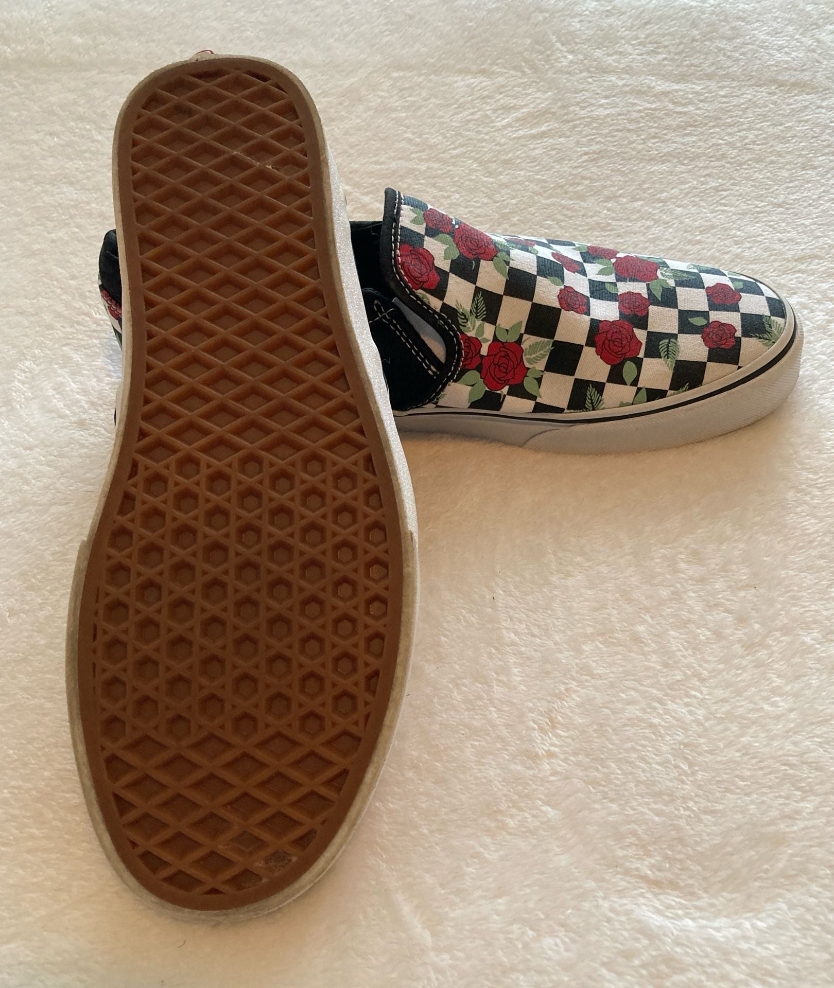 Vans Asher Checkerboard Rose Slip-On Skate Shoes Women’s Size 10 6