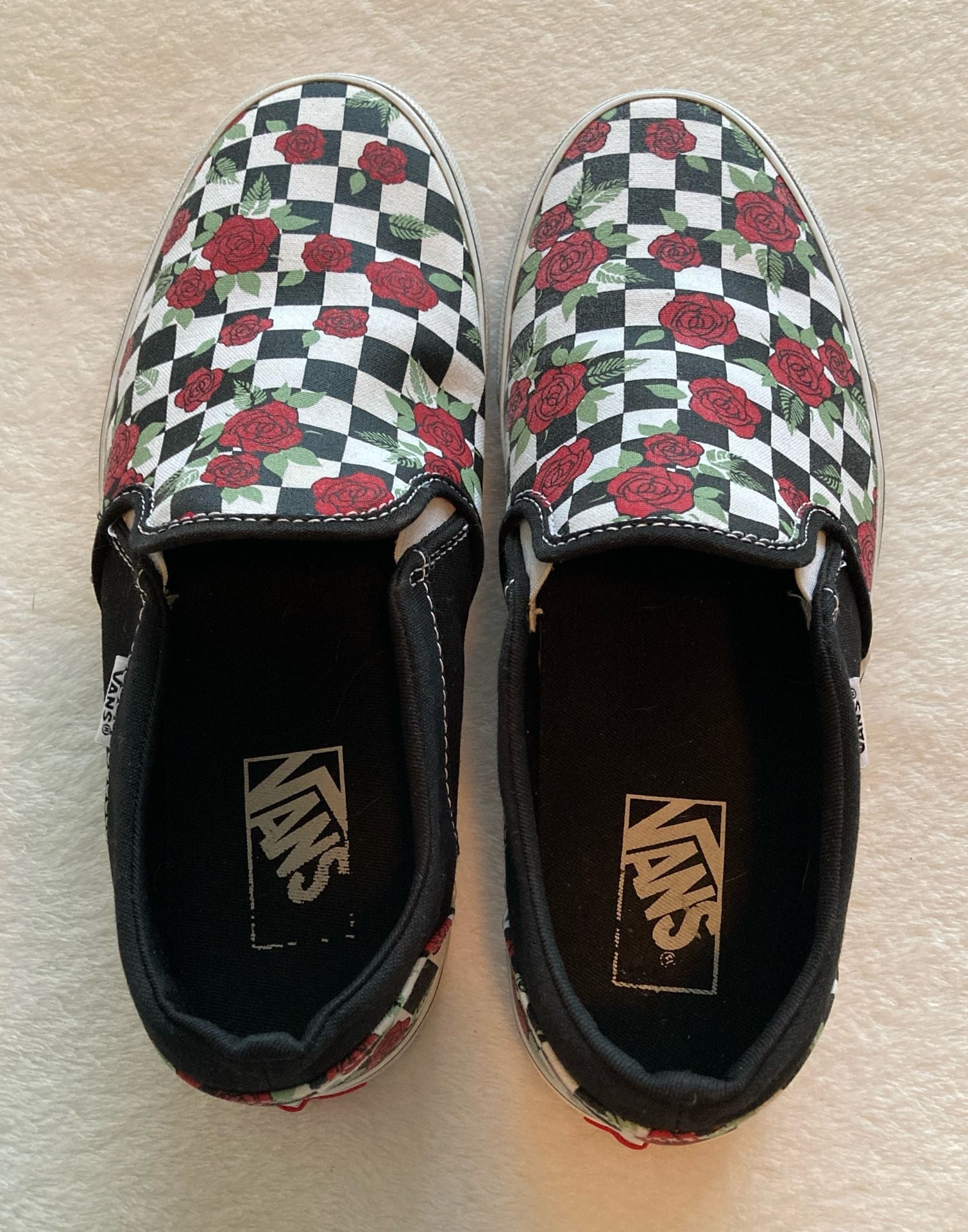 Vans Asher Checkerboard Rose Slip-On Skate Shoes Women’s Size 10 8