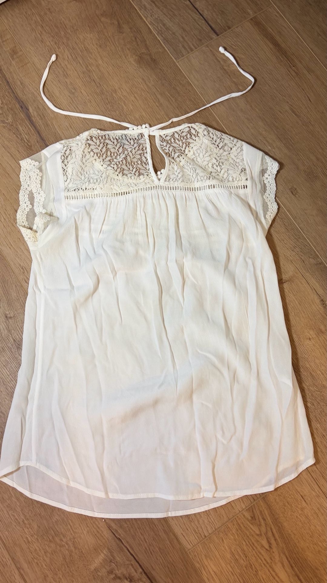 Daniel Rainn Lace Cap Sleeve Blouse Size XS White Tie Back 4