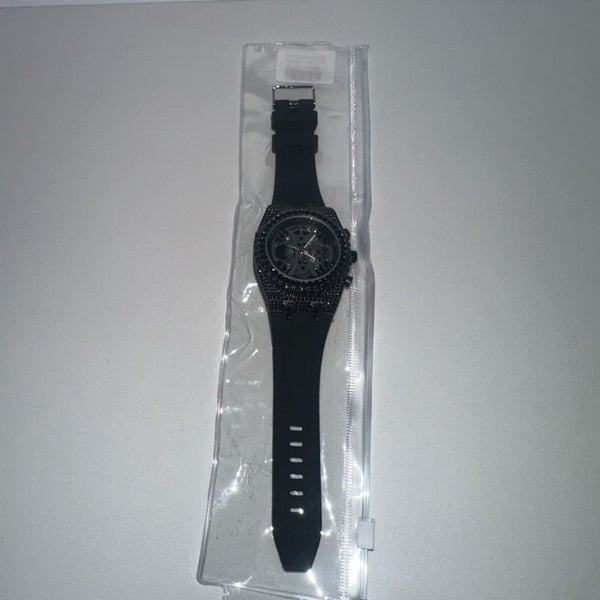 Men's Luxury Rhinestone Iced Out Octagon Watch Black Rubber Strap